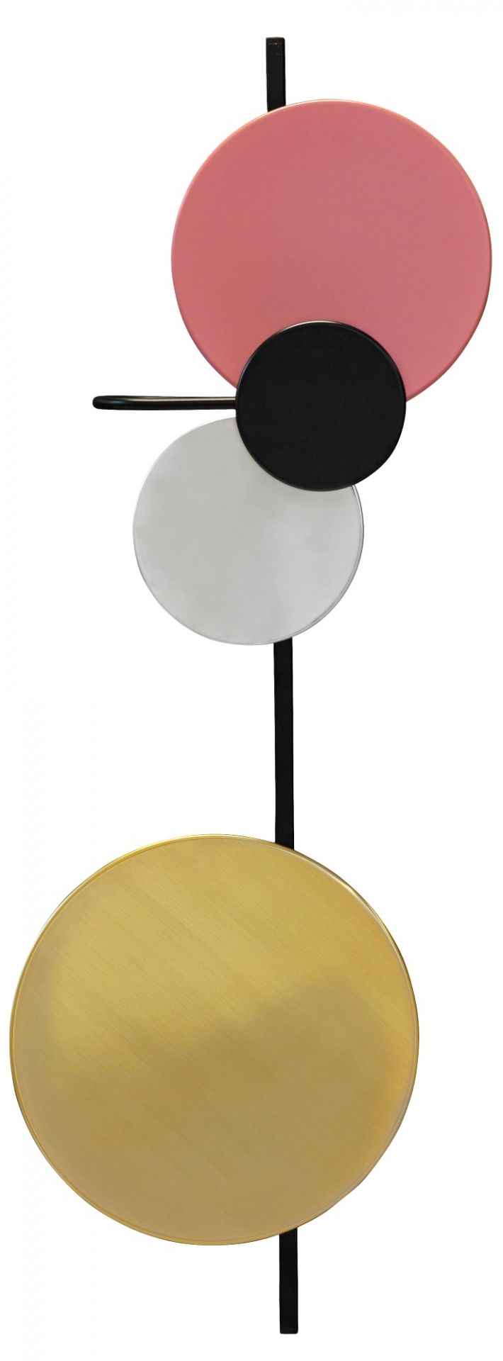 Planet Lamp Wandleuchte in Indian Rot: Moderne Wandlampe mit goldenen, weißen, schwarzen und roten Kreisen.