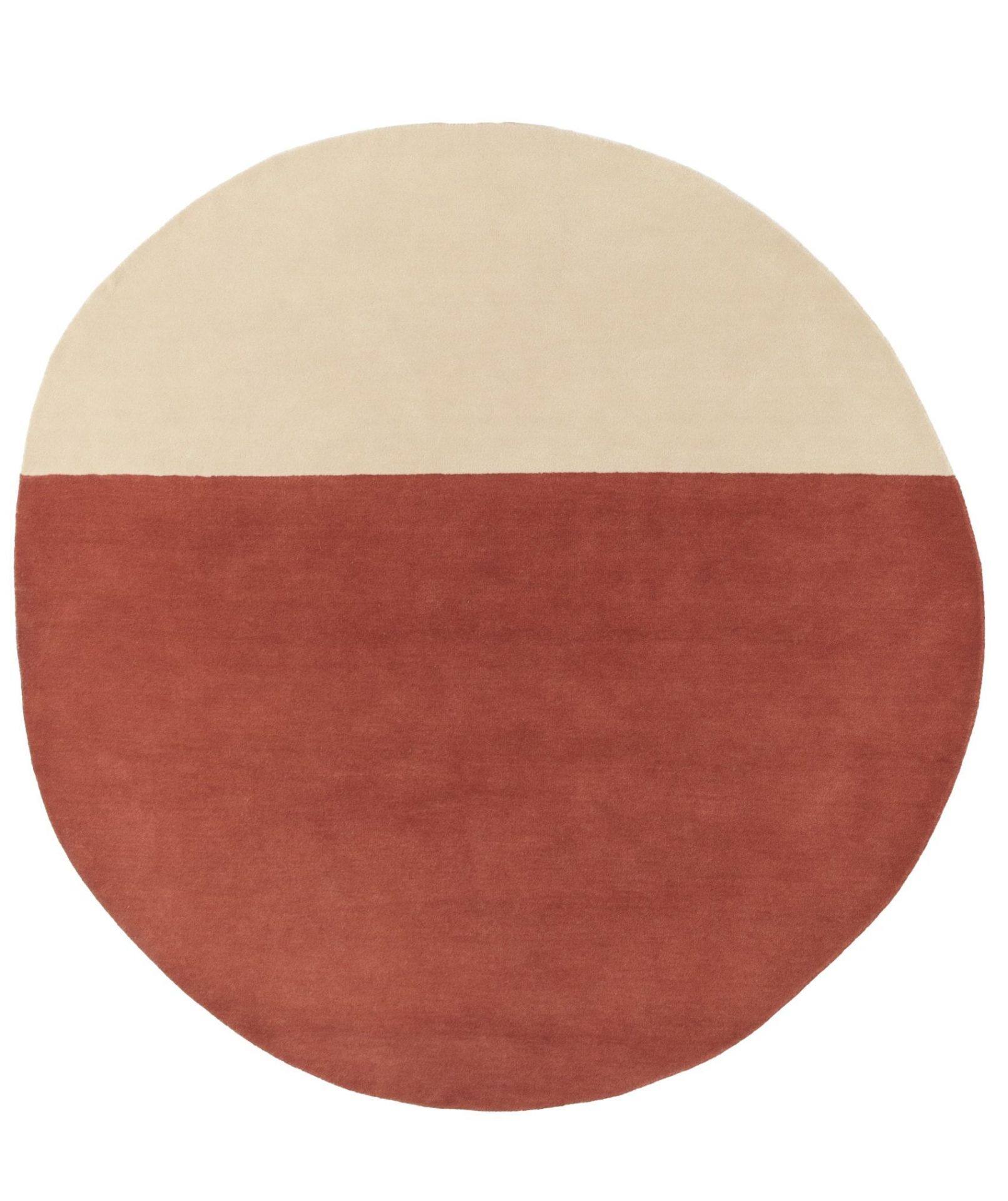 Runder Pearls Teppich / Wollteppich von Nanimarquina in Beige und Rostrot. Hochwertiger Wollteppich für Wohnzimmer.