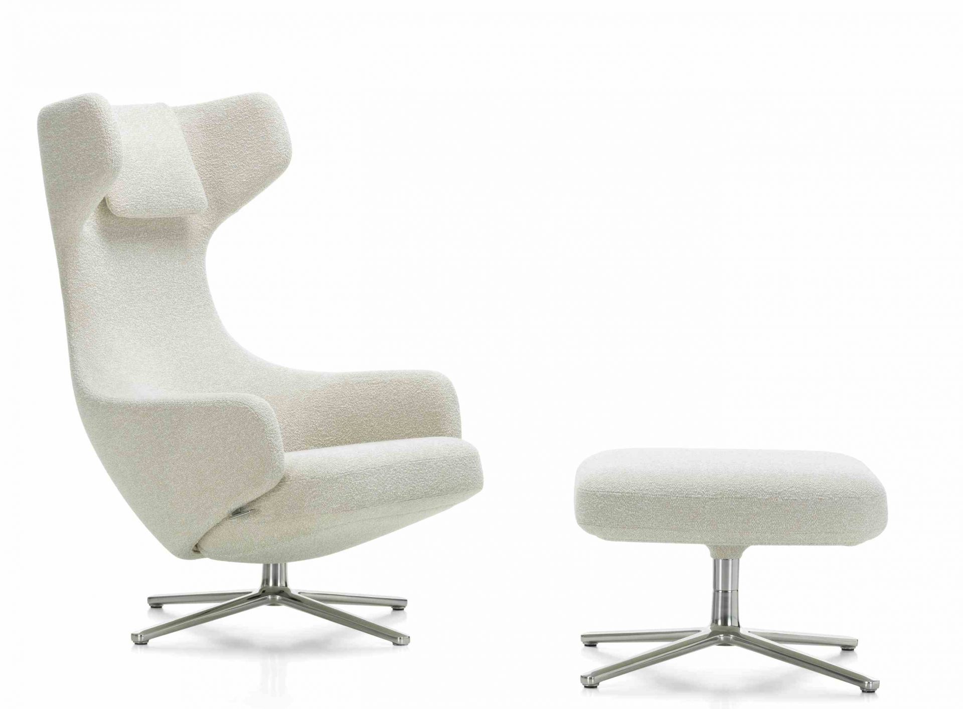 Grand Repos Sessel  + Ottoman Vitra Poliert Nubia Elfenbein / Perle