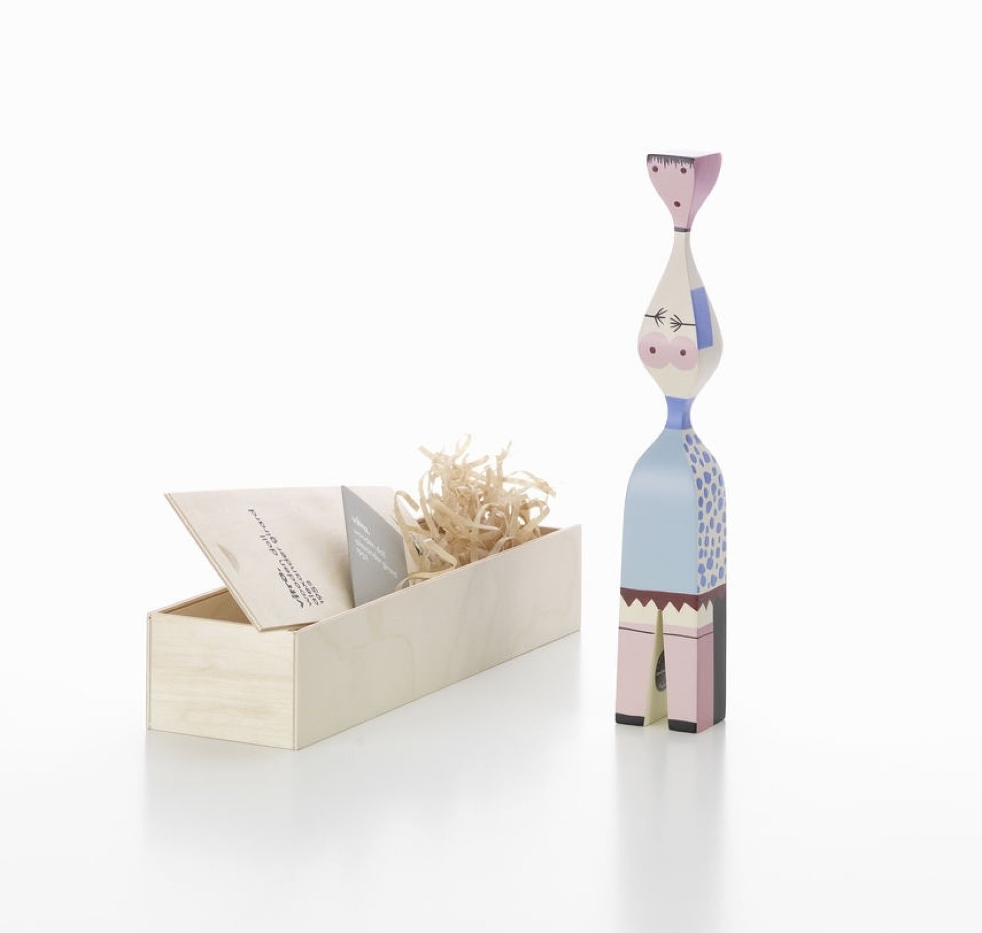 Vitra Wooden Dolls No 7 Holzfigur mit Geschenkverpackung aus Holz, dekorative Sammlerfigur.