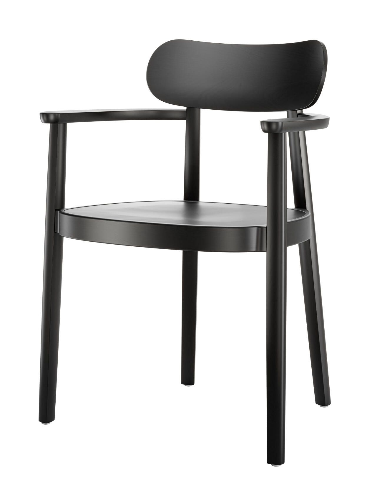 Schwarzer 118 MFV Holzstuhl mit Armlehnen von Thonet, klassisches Design für Esszimmer und Büro.