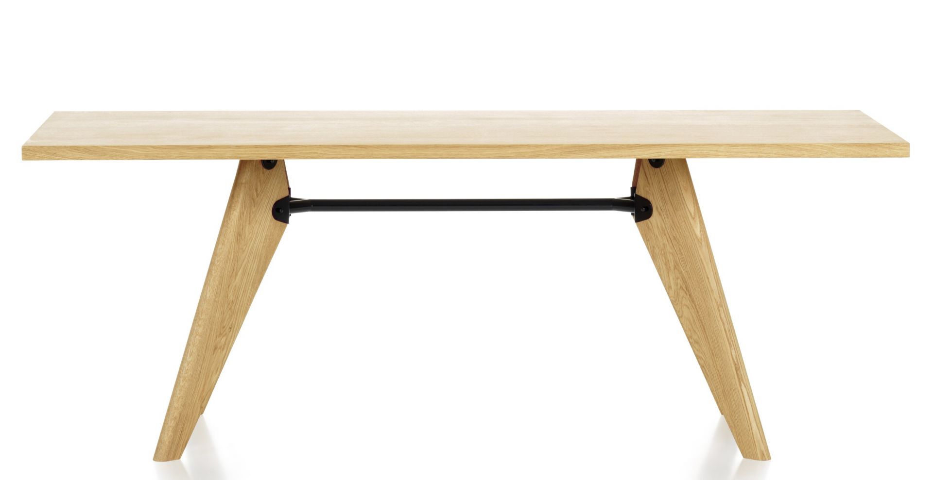 Vitra Table S.A.M. Bois Esstisch aus hellem Holz mit schwarzen Details, freigestellt vor weißem Hintergrund.