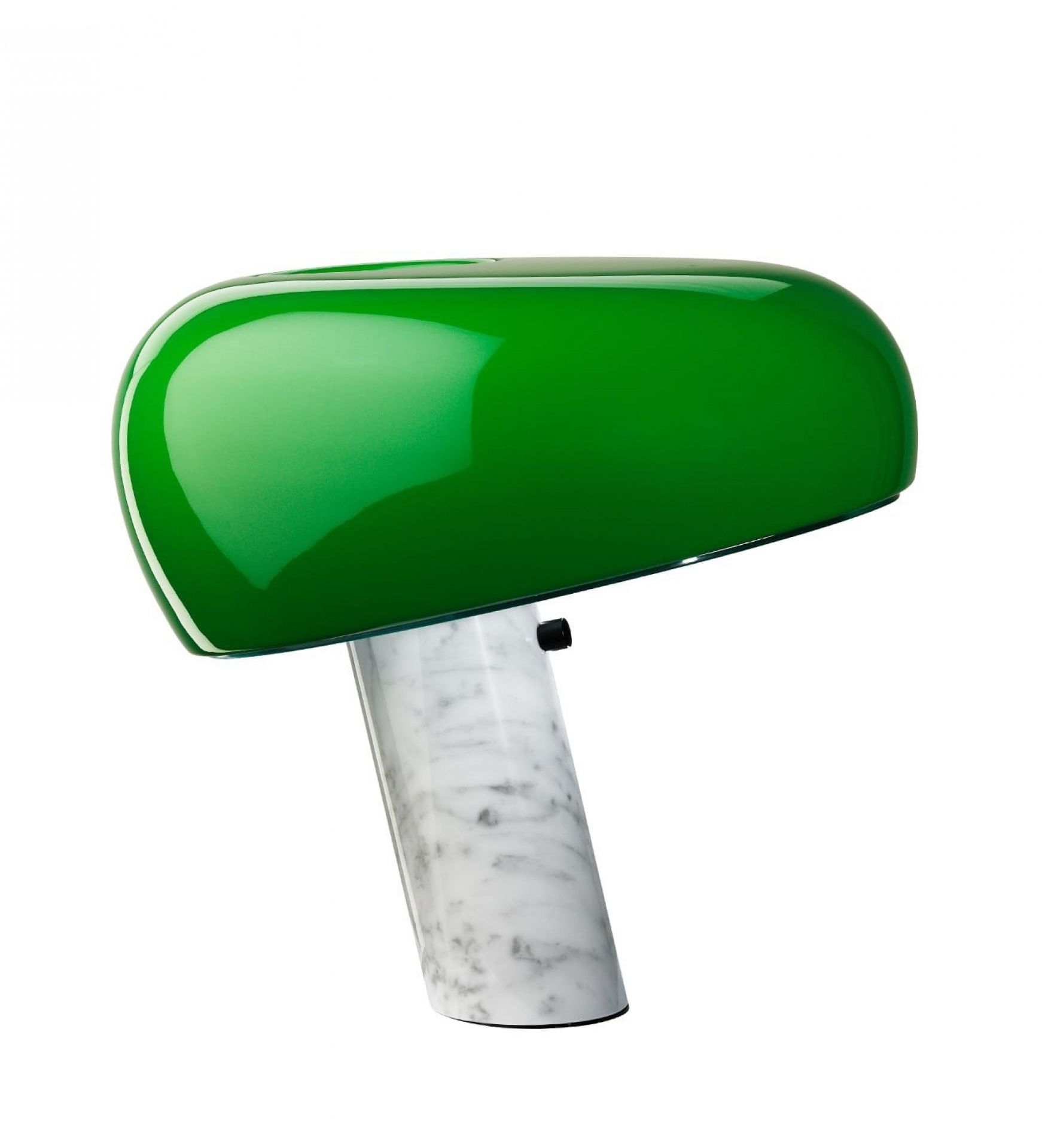 Grüne Snoopy Tischleuchte von Flos mit Marmorfuß für stilvolle Beleuchtung im Wohnbereich.