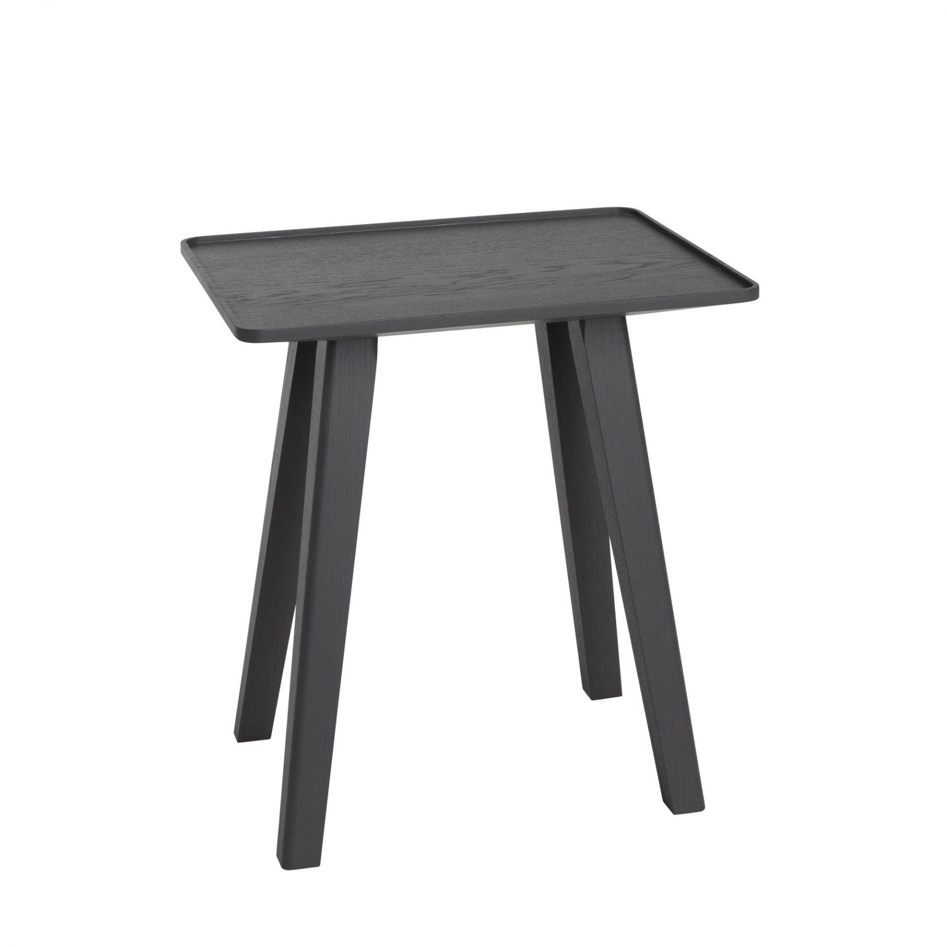 Schönbuch Nini Hocker, graues Holz, quadratische Tischplatte mit leicht erhöhten Kanten, moderne Möbel für Wohnzimmer.