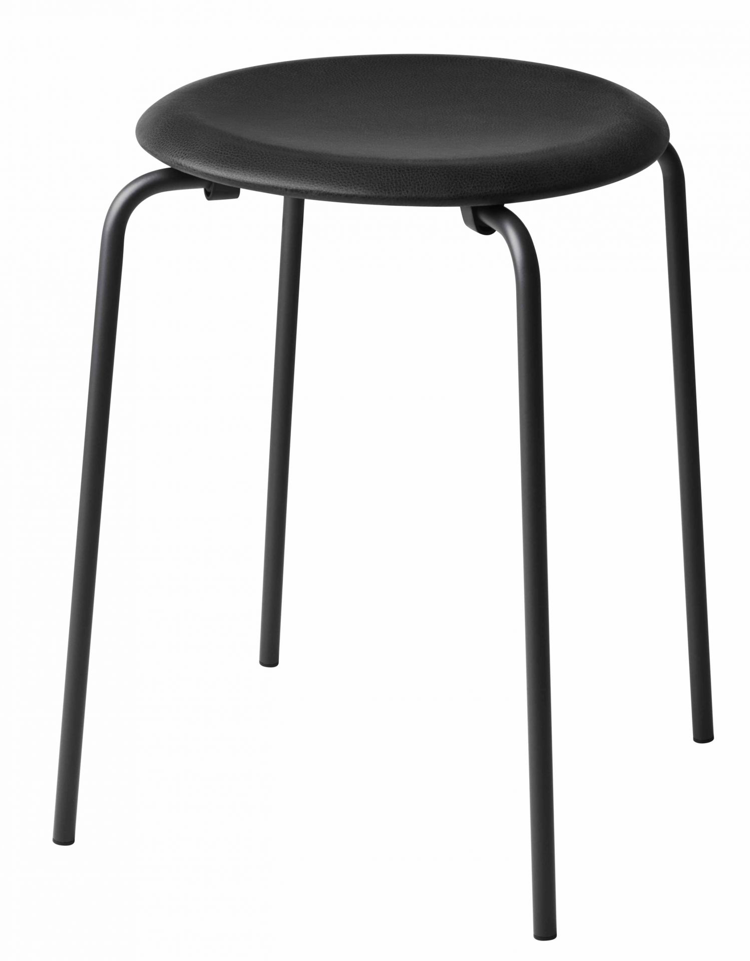 Schwarzer Dot Hocker von Fritz Hansen mit vier Beinen und runder Sitzfläche.