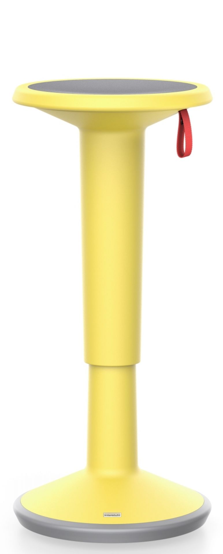 UPis1 Stehhocker von Interstuhl in Zitronengelb, ergonomischer Bürohocker für dynamisches Sitzen und Stehen.