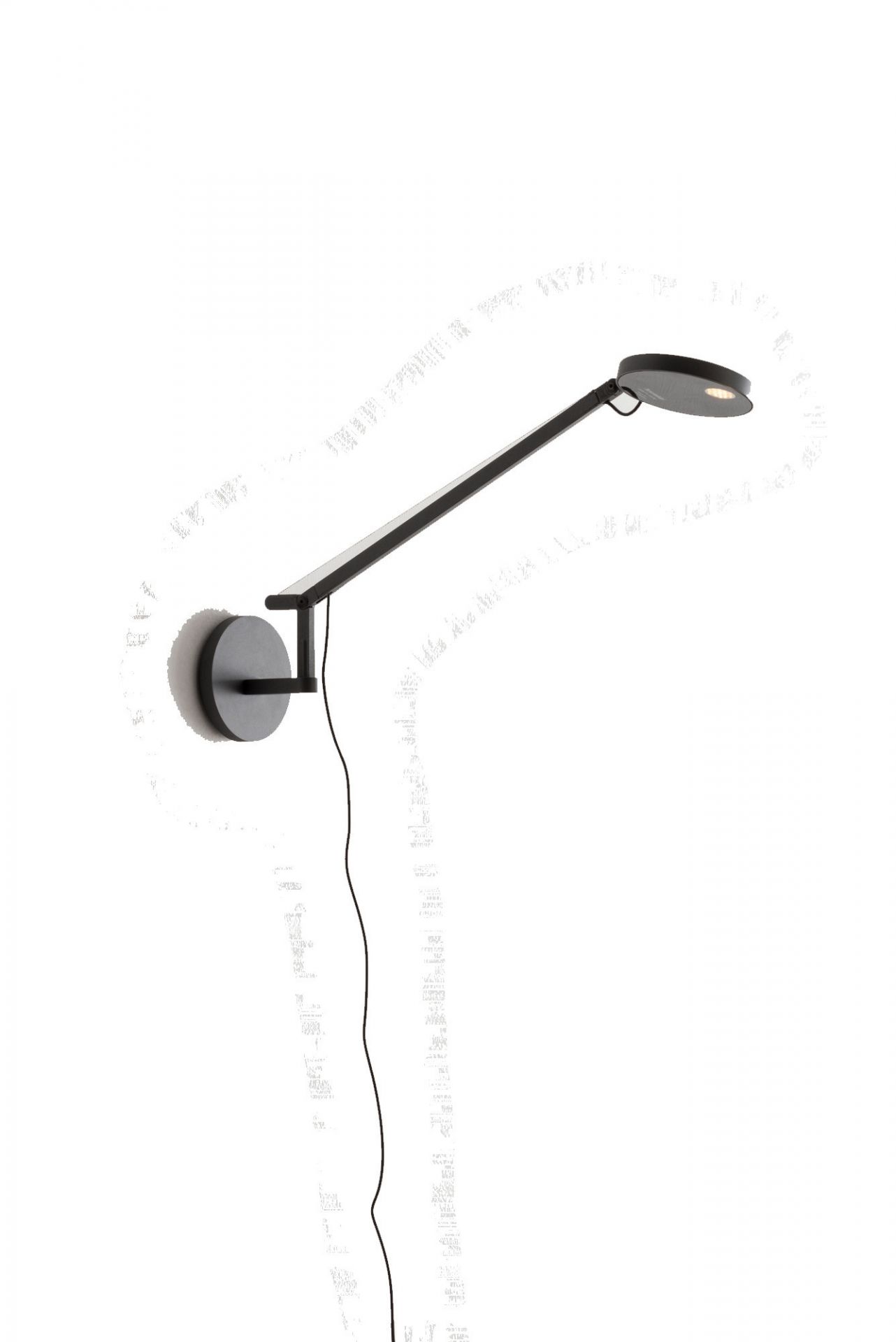 Anthrazitgraue Demetra Micro Wandleuchte von Artemide mit verstellbarem Arm und warmweißem Licht. Moderne Wandbeleuchtung.