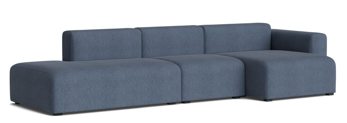 Mags Sofa 3-Sitzer in blau-grauem Stoff: Modernes Ecksofa mit niedriger Armlehne rechts.