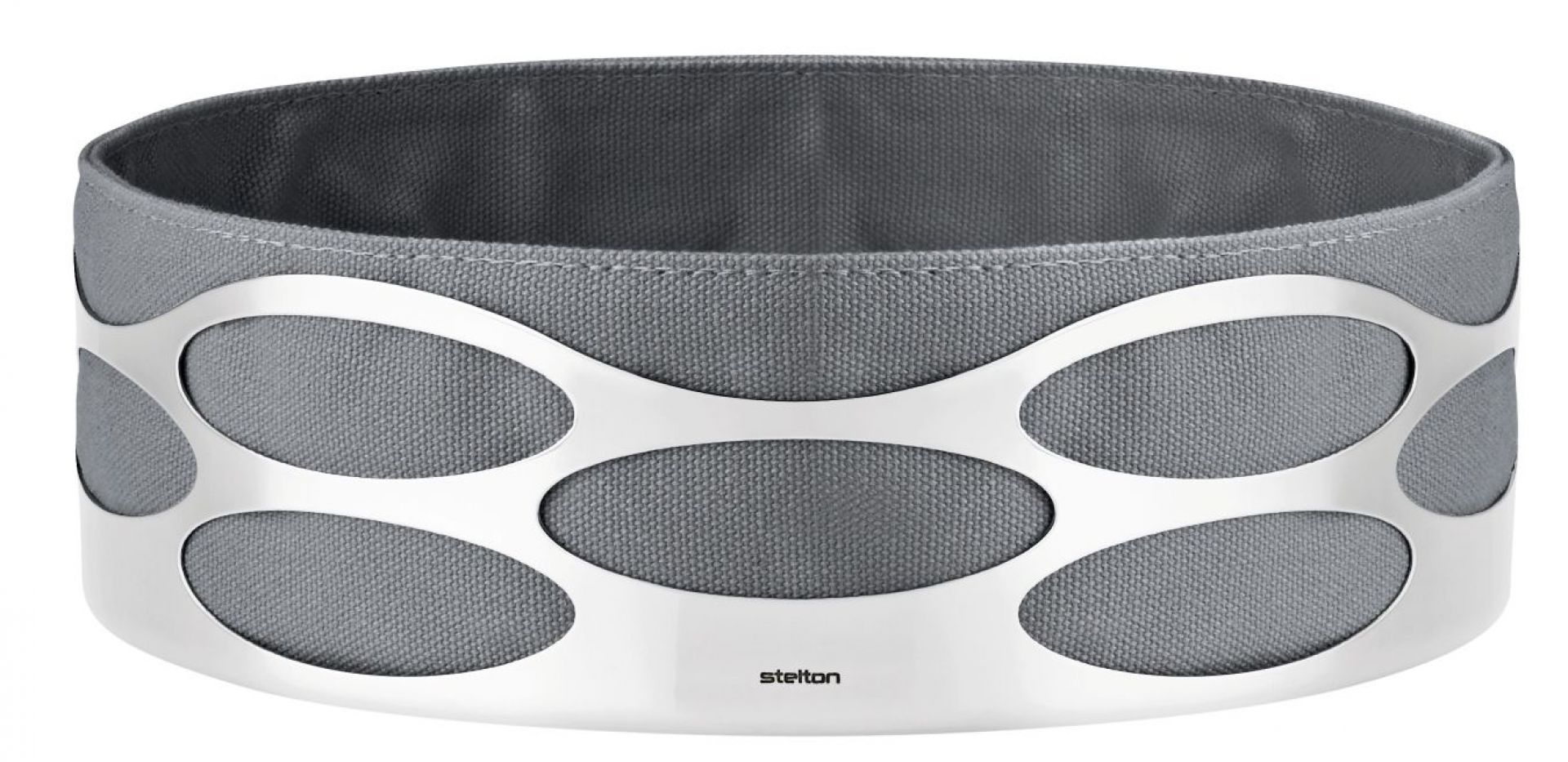 Graue Stelton Brottasche "Embrace" mit silberfarbenem Metallgestell, ideal zur Aufbewahrung von Brot.