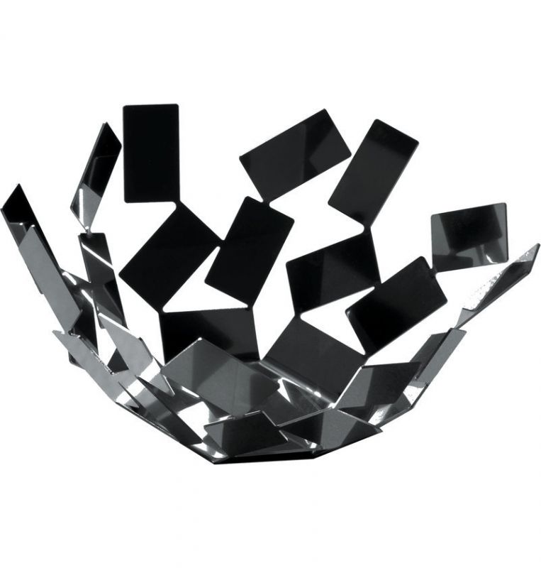 La Stanza Dello Scirocco Obstschale: Moderne Design Obstschale aus Metall, schwarz und silberfarben.