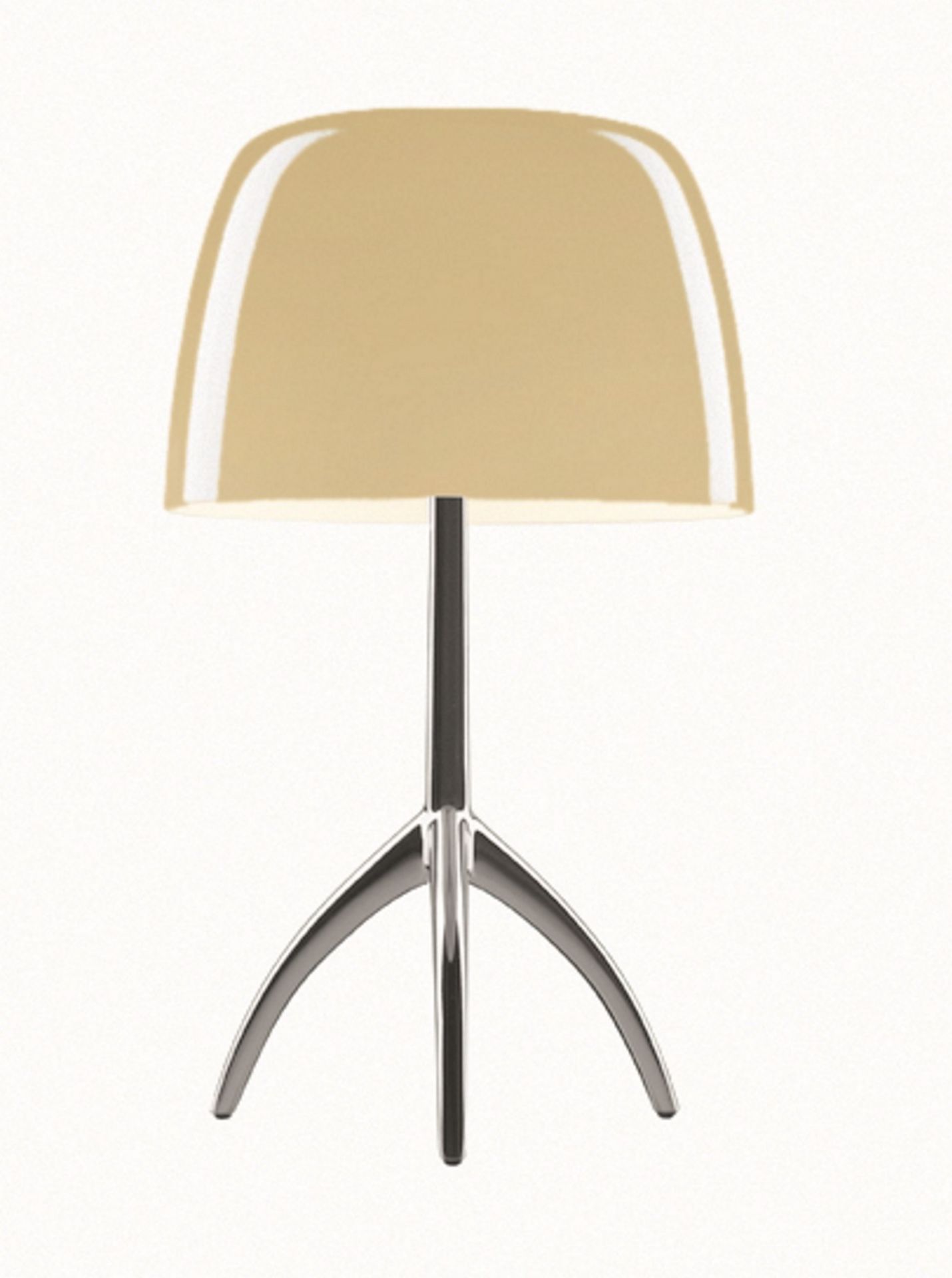 Beige Lumiere Tischleuchte von Foscarini mit Chromfuß für moderne Wohnraumbeleuchtung.