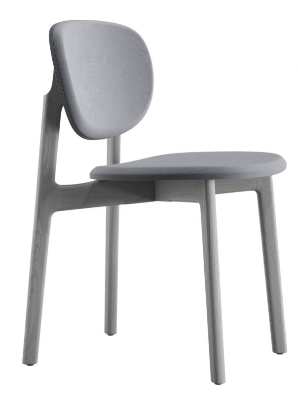 Zenso Holzstuhl mit grauem Sitz- und Rückenpolster, moderner Holzstuhl für Esszimmer und Wohnbereich.