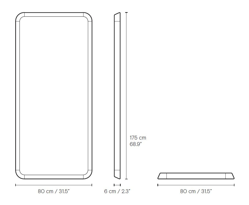 Technische Zeichnung des VLA62 Radio House Spiegel von Carl Hansen & Søn mit Maßangaben.