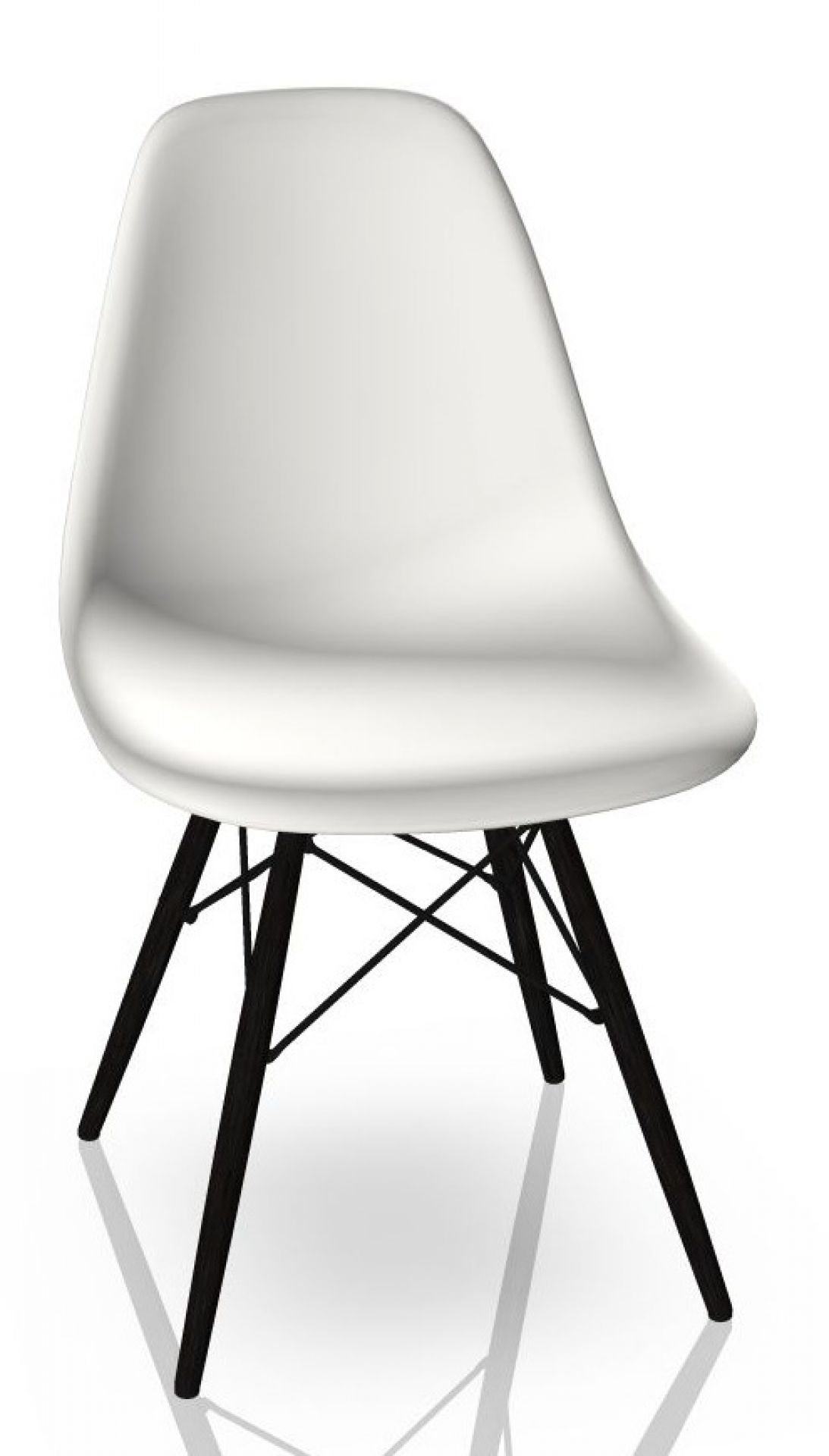 Eames Plastic Side Chair DSW: Weißer Design Stuhl mit honigfarbenem Eschenholz-Gestell von Vitra.