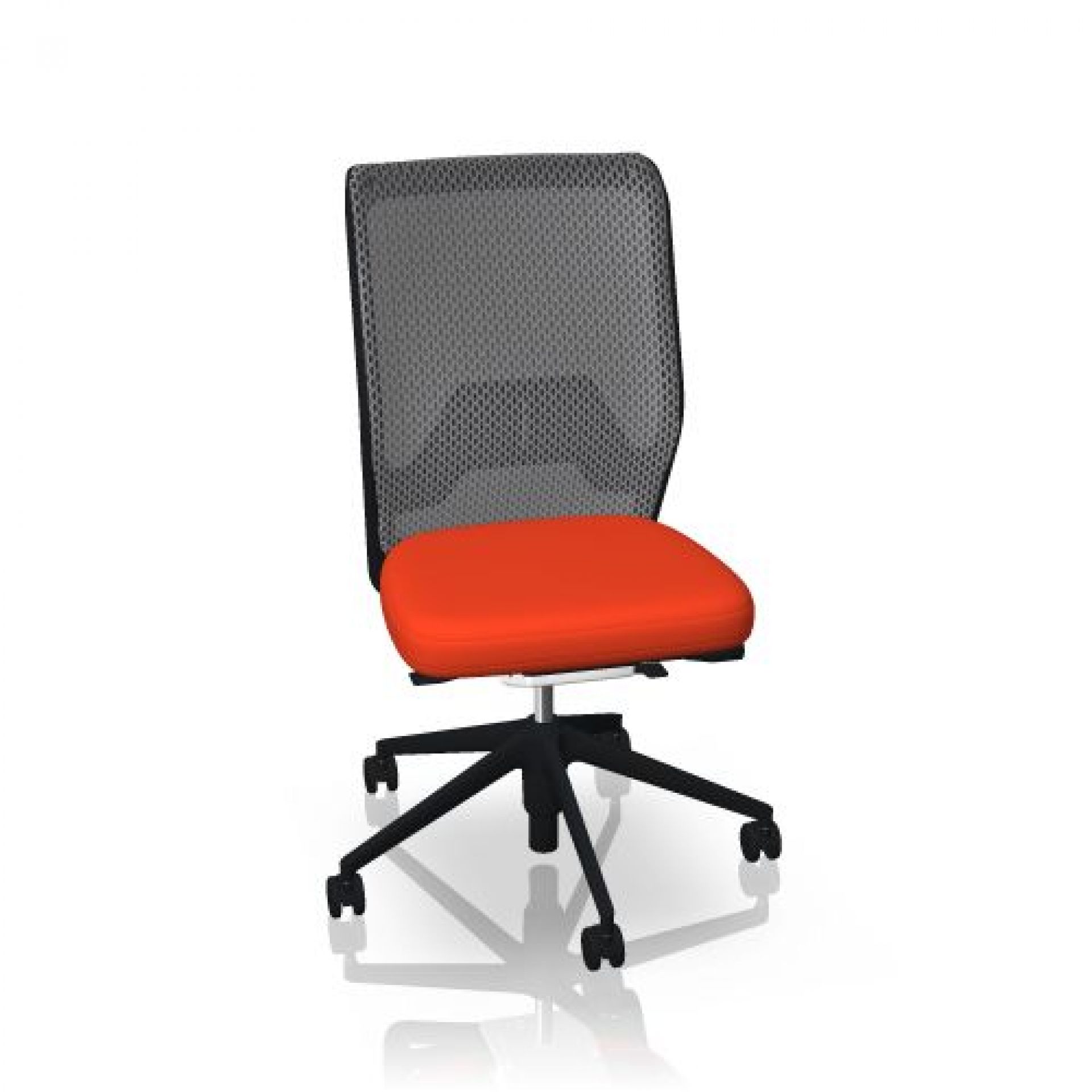 Vitra ID Mesh Bürostuhl mit rotem Sitz und schwarzem Netzrücken, ergonomischer Drehstuhl.