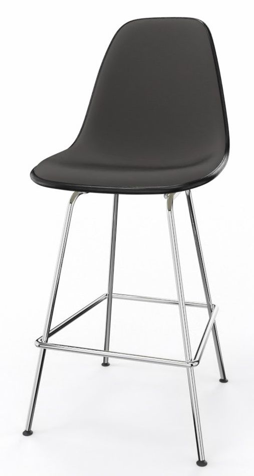 Schwarzer Eames Plastic Bar Stool von Vitra mit verchromtem Gestell, vollgepolsterter Sitzschale. Moderner Barhocker.