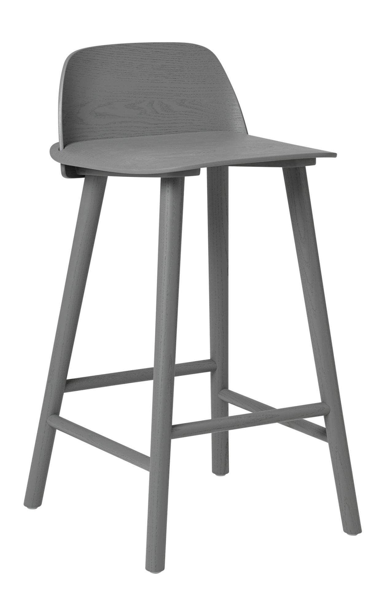 Grauer Nerd Barhocker von Muuto, H 65 cm, aus Holz, für Küche oder Bar.