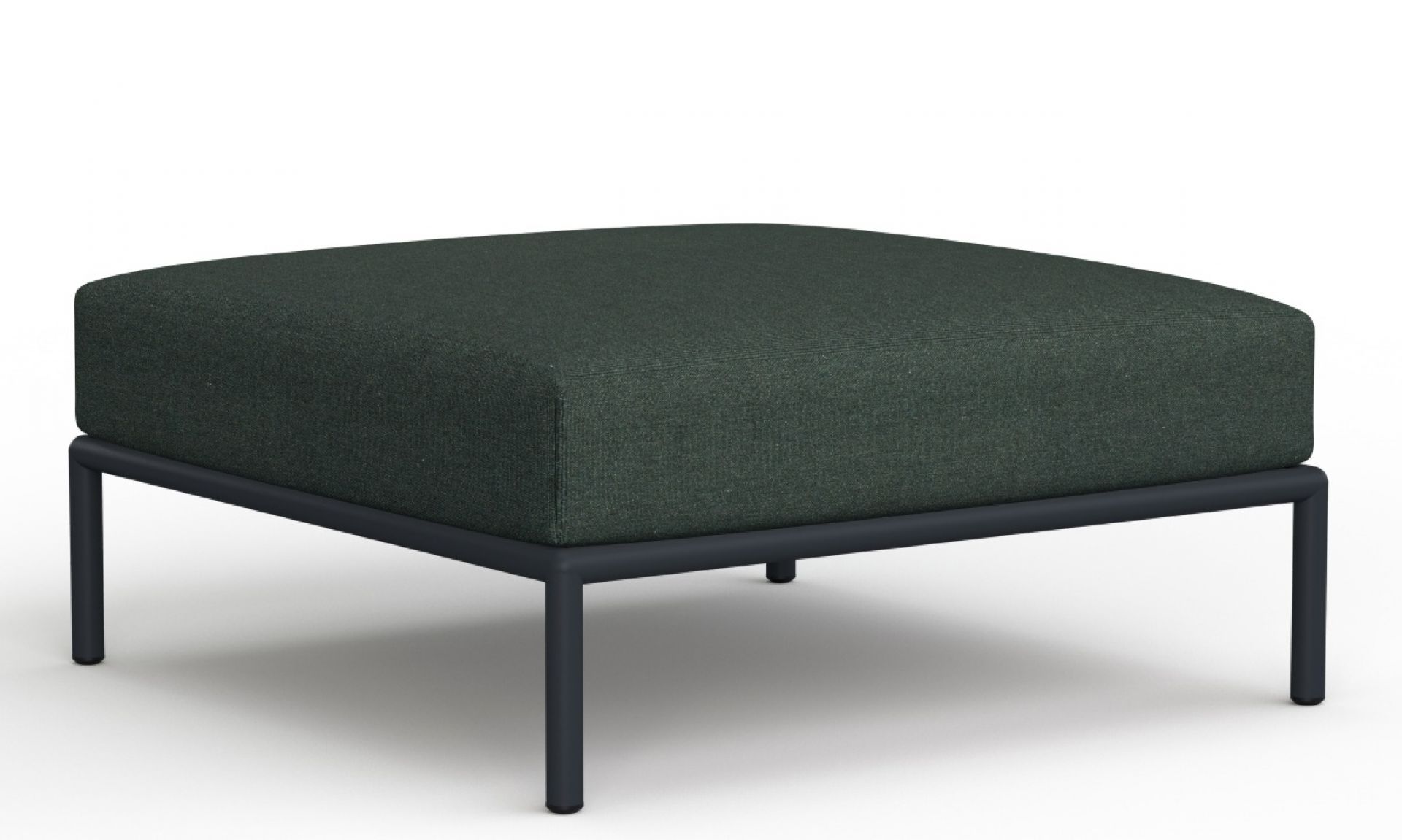 Nahaufnahme des Level Ottoman Outdoor Houe in Grün mit schlichtem, modernem Design.