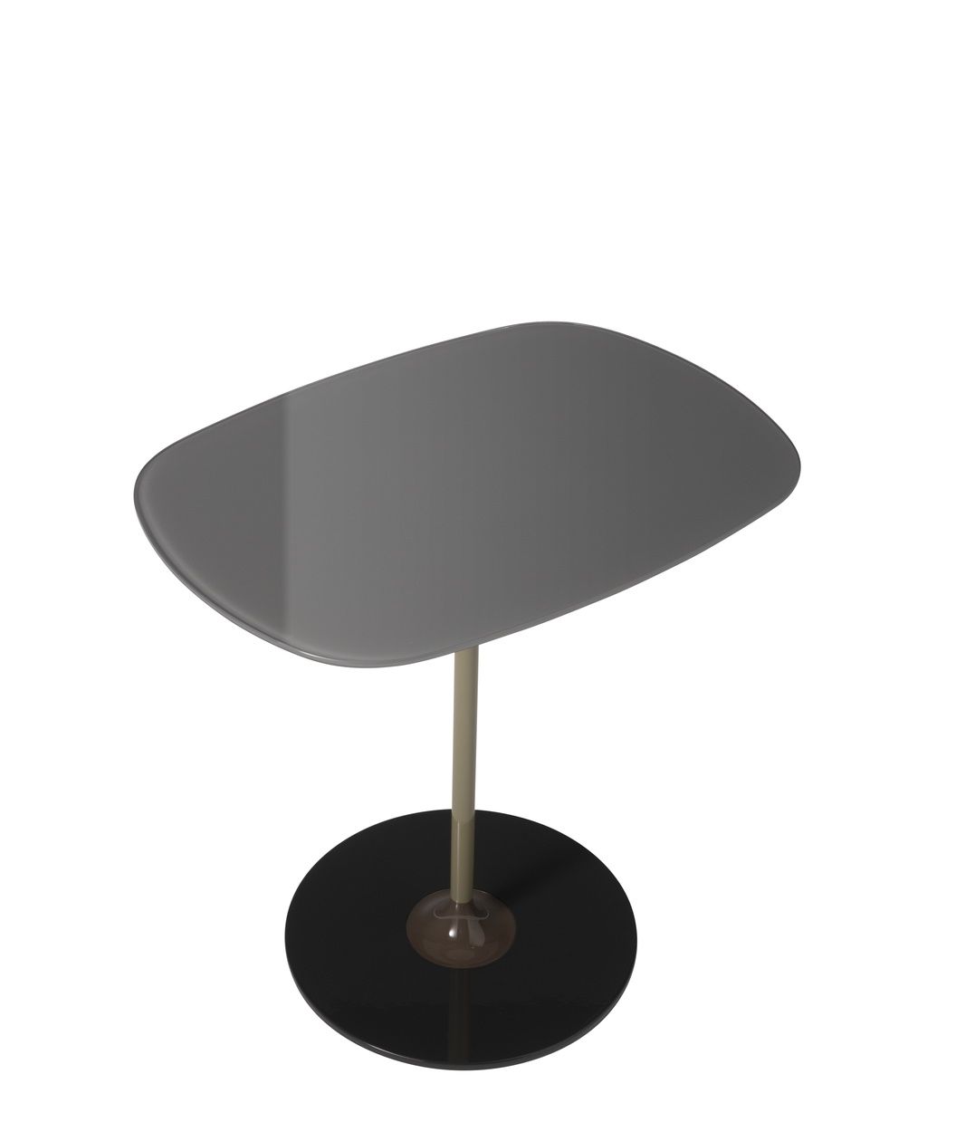 Grauer Thierry 4042 Tisch von Kartell: Moderner Beistelltisch mit grauer Tischplatte und schwarzem Fuß für Wohnzimmer.