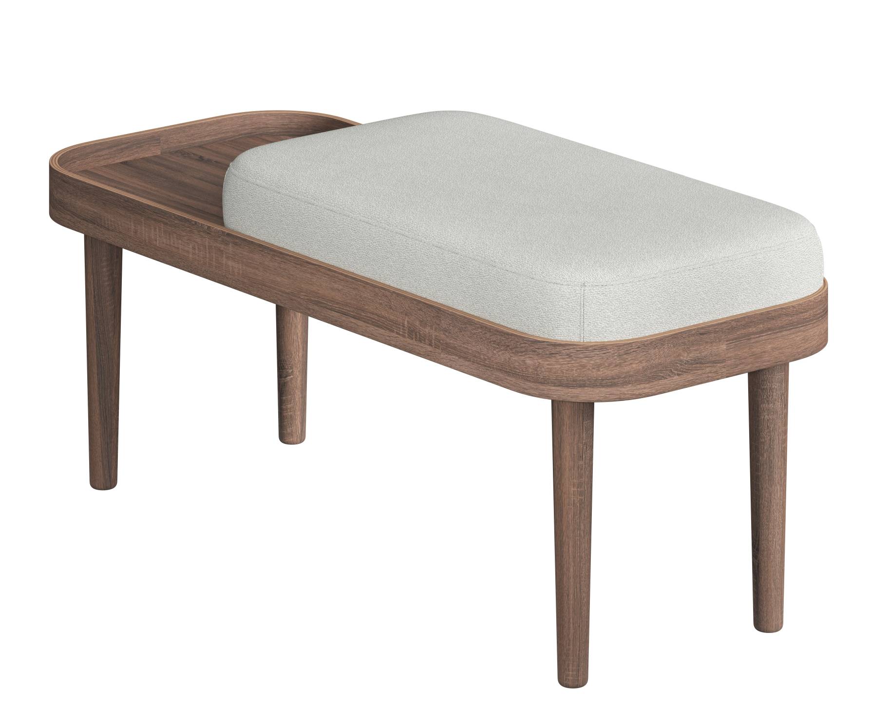 Serena Bank Eiche dunkel gebeizt: Moderne Sitzbank mit gepolsterter Sitzfläche und Ablagefläche.