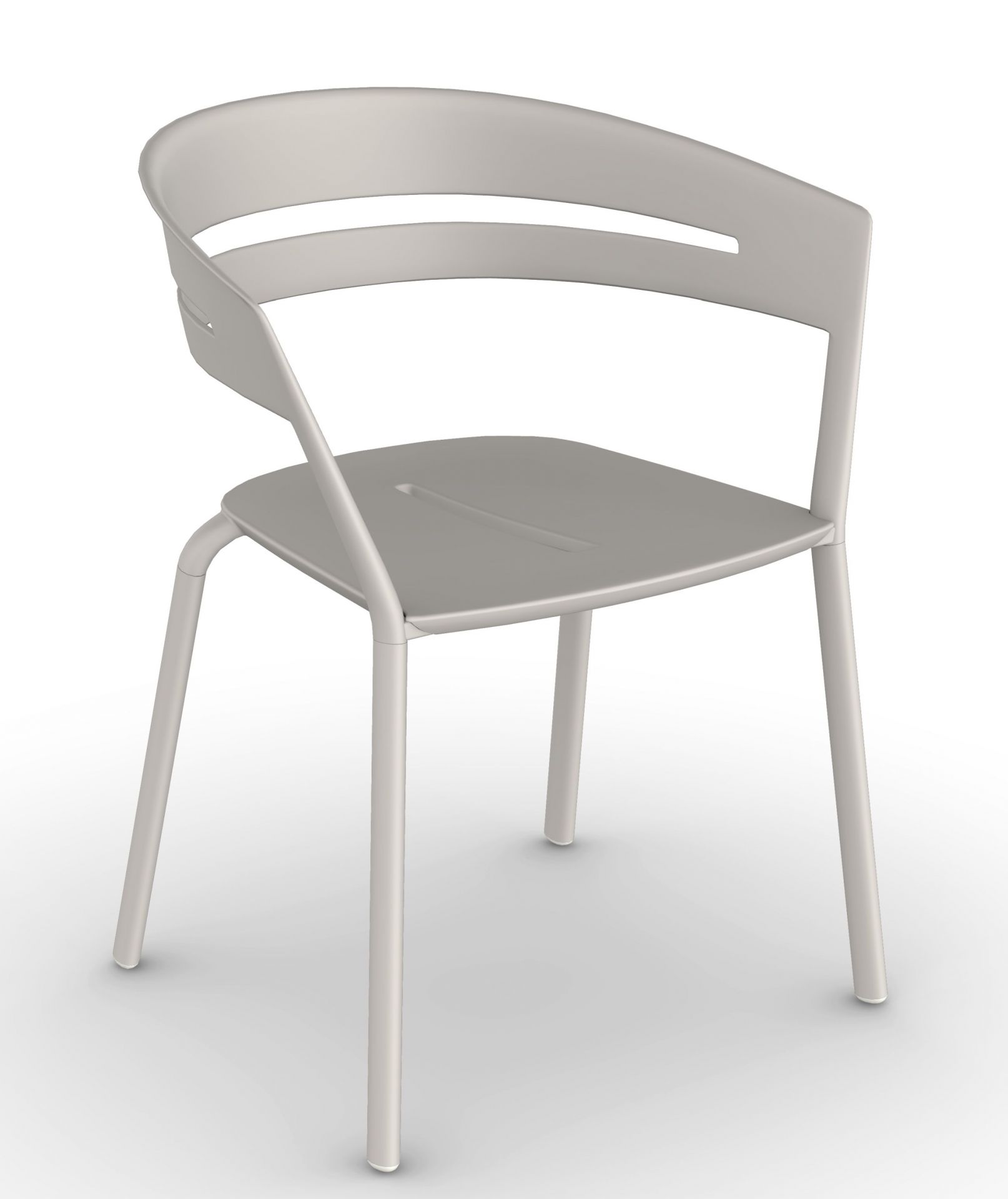 Pulvergrauer Ria Stuhl mit Armlehne, moderner Metallstuhl für Esszimmer und Garten.