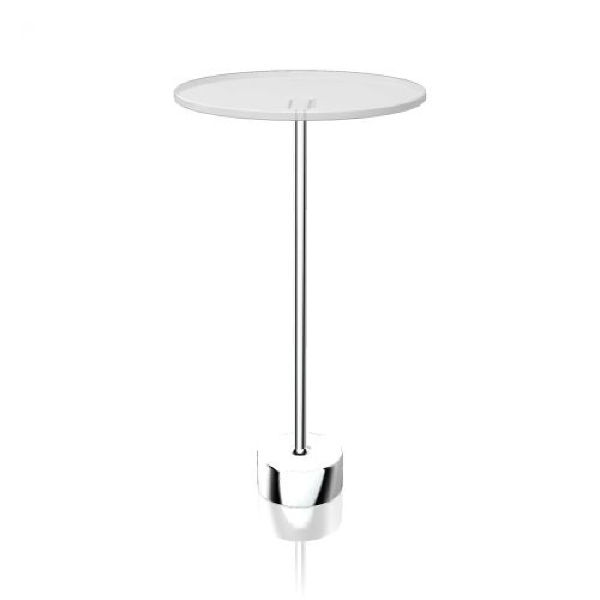 Bild von Tablo Beistelltisch mit runder, weißer Tischplatte und verchromtem Metallfuß. Moderner, kleiner Tisch.