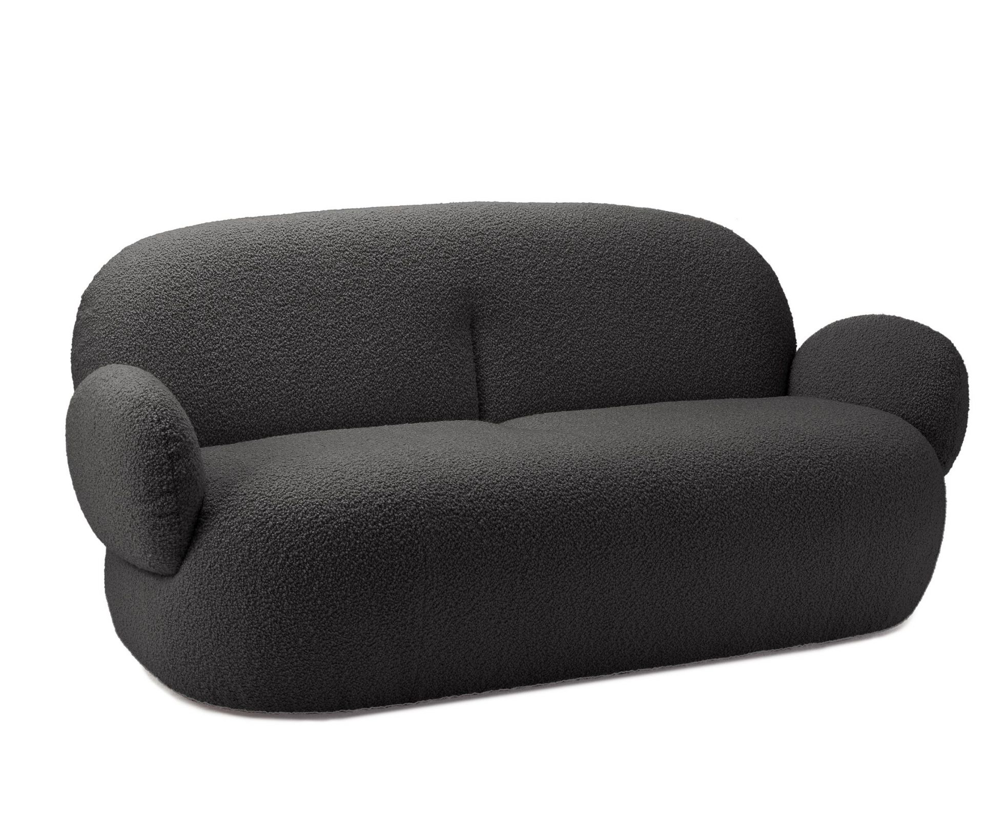 Schwarzes Nana Sofa von Freifrau Manufaktur mit Bouclé Bezug, modernes Design für Wohnzimmer.