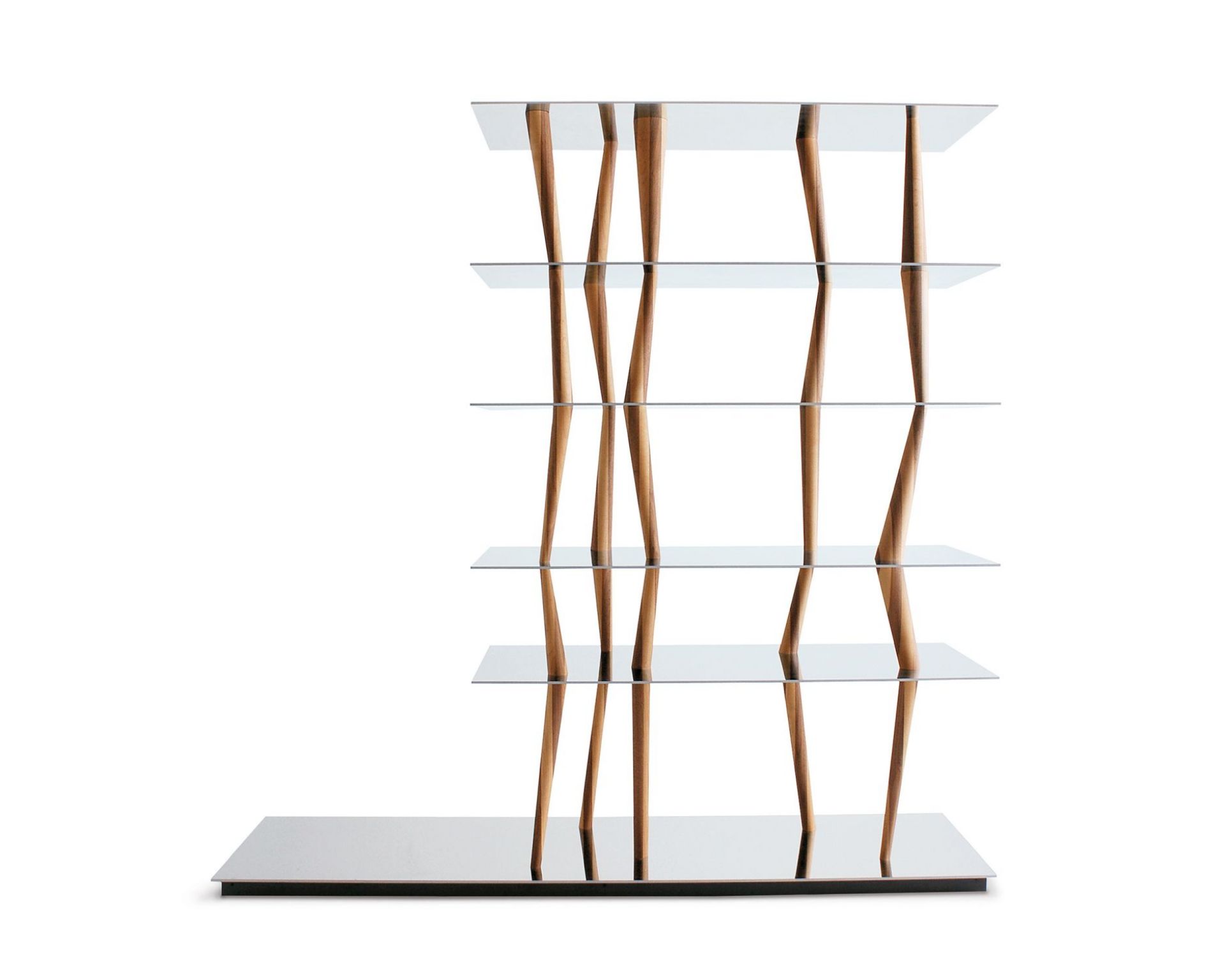 Sendai Regal mit Glasböden und Holzfüßen von Casamania Horm, modernes Möbeldesign.