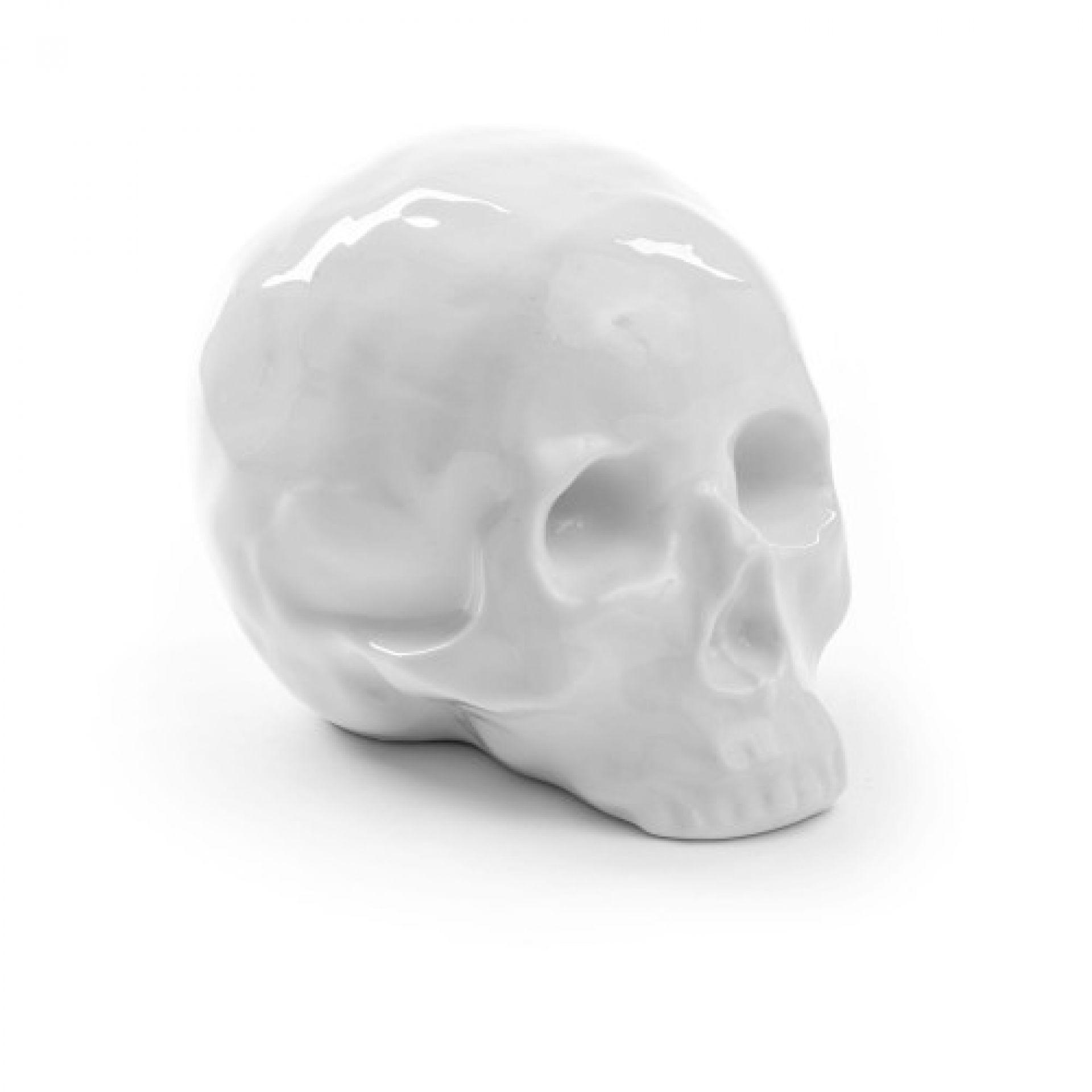 Weiße, glänzende Totenkopf Skulptur von Seletti. Dekorative Schädel Figur für ein modernes Zuhause.