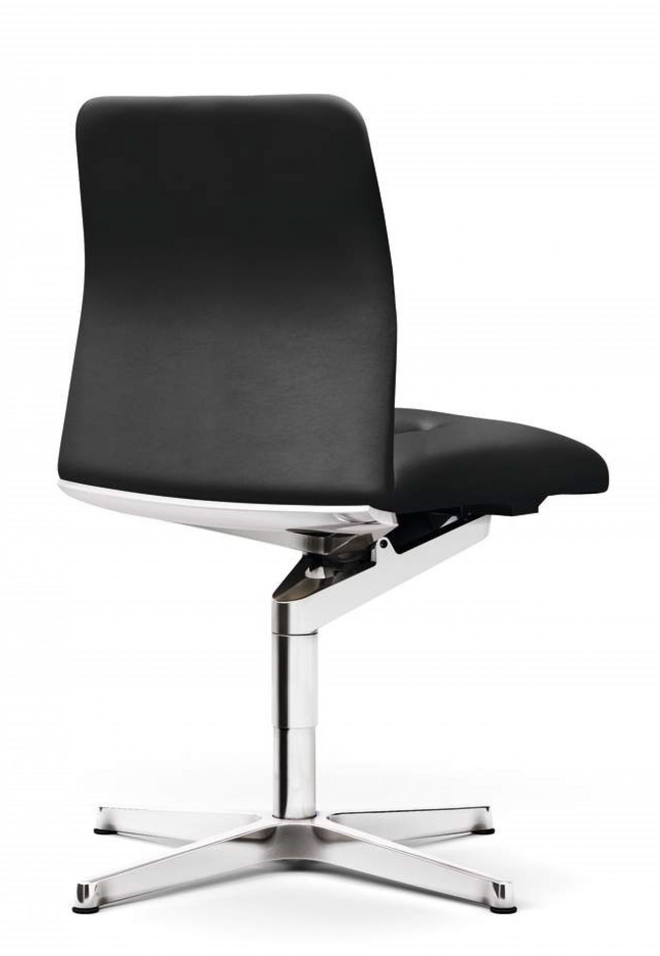 Leadchair Bürostuhl von Walter Knoll, schwarzes Leder, Aluminiumfußkreuz, ergonomischer Drehstuhl für das Büro.