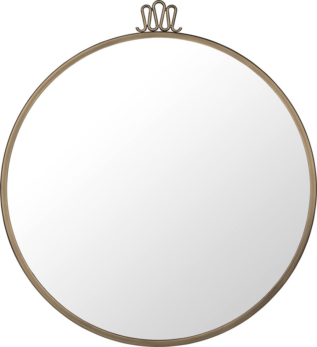 Runder Randaccio Wandspiegel von Gubi mit goldenem Rahmen und dekorativer Aufhängung. Design Spiegel für Wohnraum.