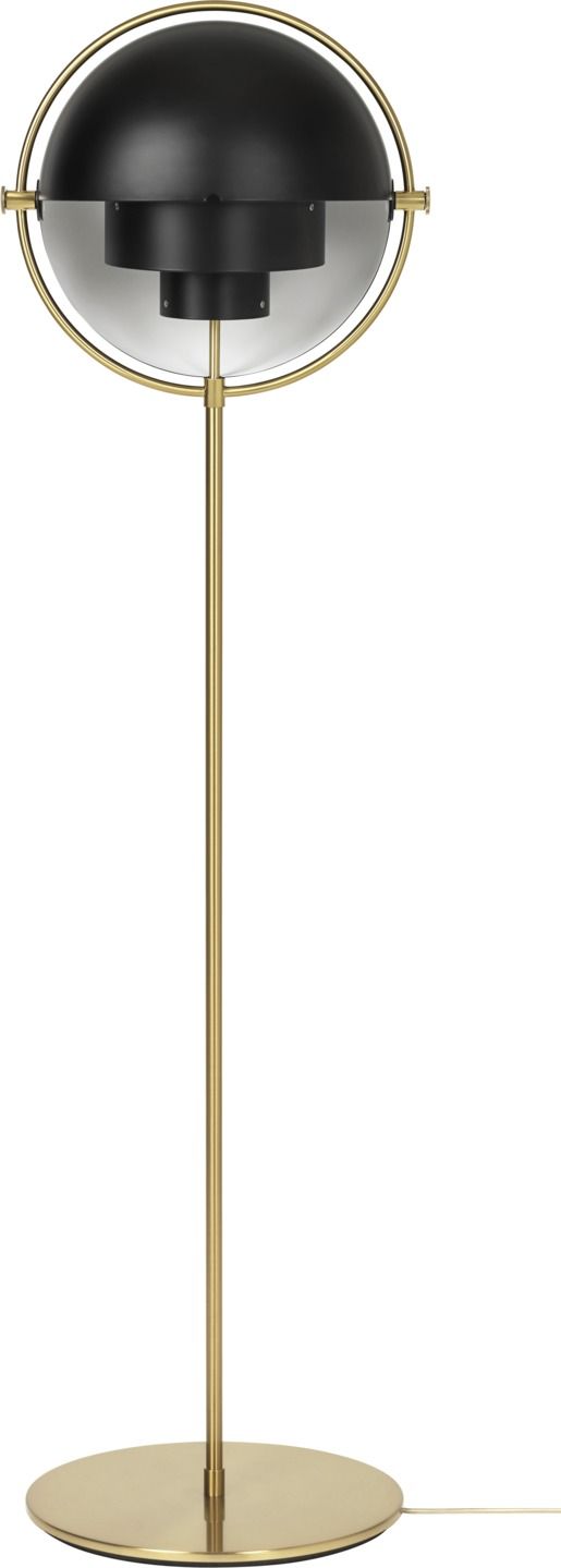 Multi-Lite Stehleuchte von Gubi in Schwarz und Messing. Design Stehlampe für Wohnzimmer.