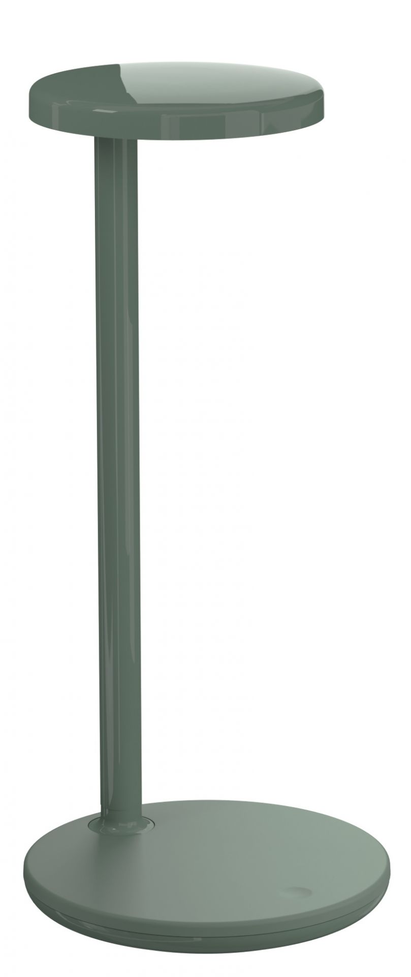 Bild einer salbeigrünen Oblique Tischleuchte von Flos, moderne Innenbeleuchtung für den Schreibtisch.