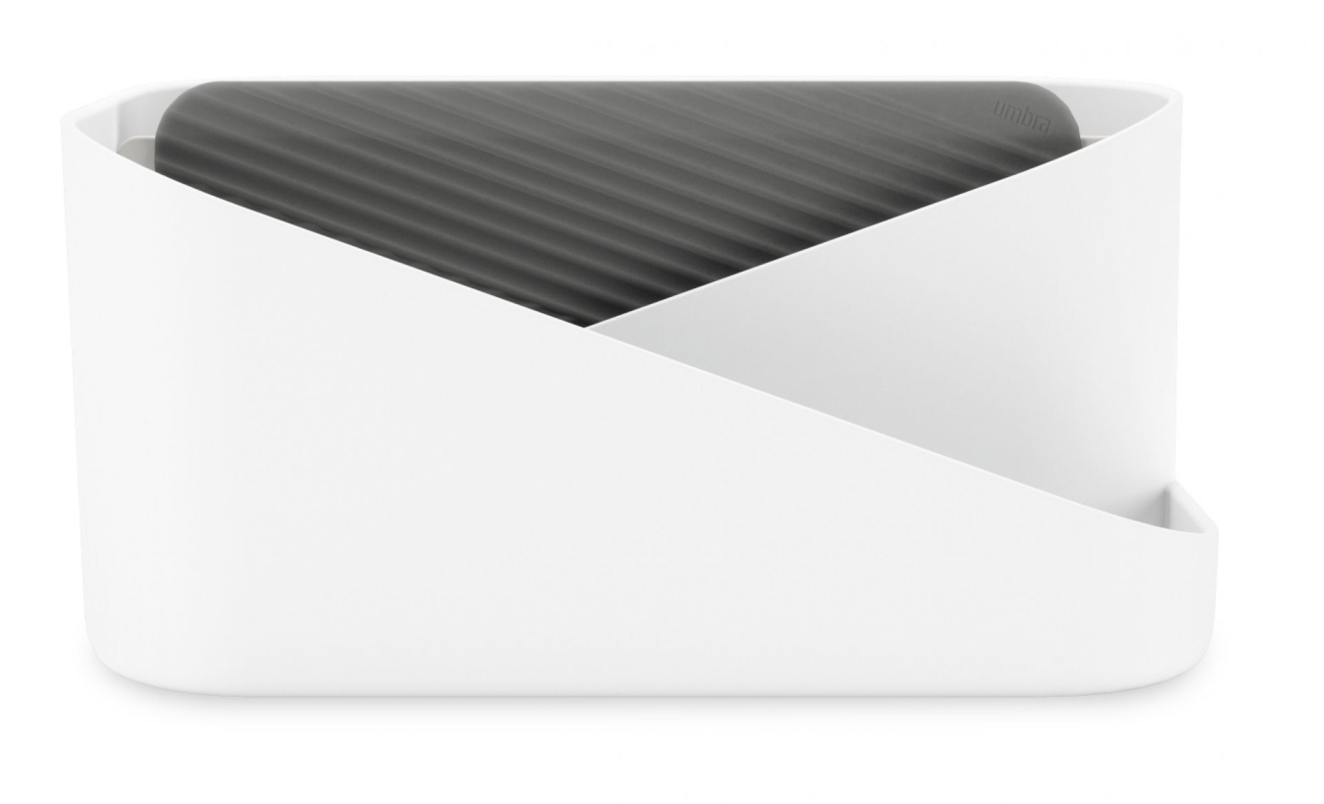 Weißer Umbra Glam Hair Organizer für Haarbürsten, Kämme und Styling-Tools. Praktische Aufbewahrung für Badezimmer.