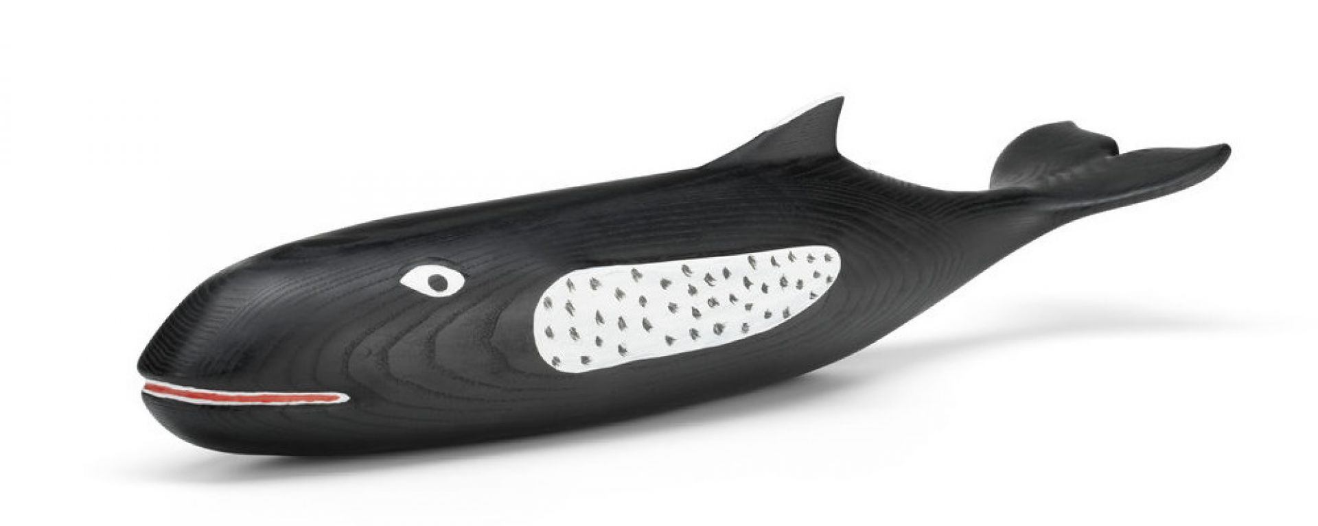 Schwarze Eames House Whale Holzskulptur von Vitra, Detailansicht der dekorativen Walfigur.