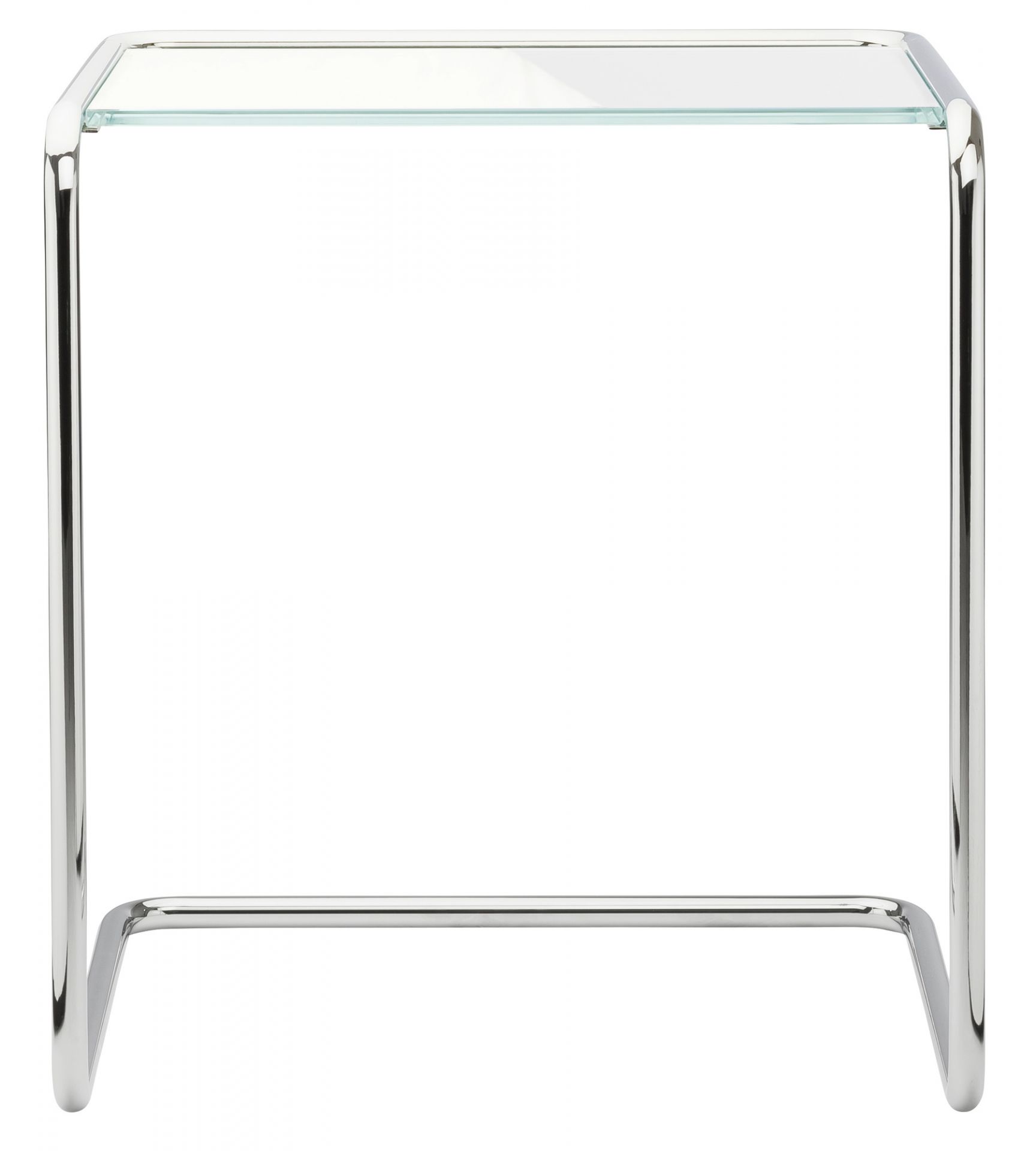 B97 Thonet Beistelltisch mit Glasplatte und verchromtem Stahlrohr-Gestell, modernes Designmöbel.