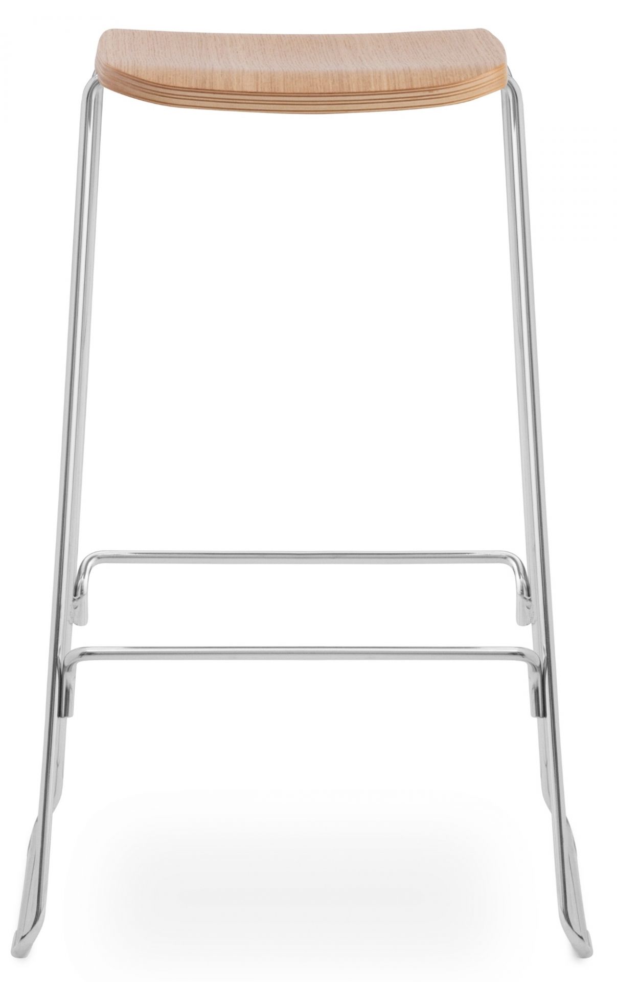 Just Barstool Barhocker von Normann Copenhagen mit hellem Holz-Sitz und verchromtem Stahlgestell.
