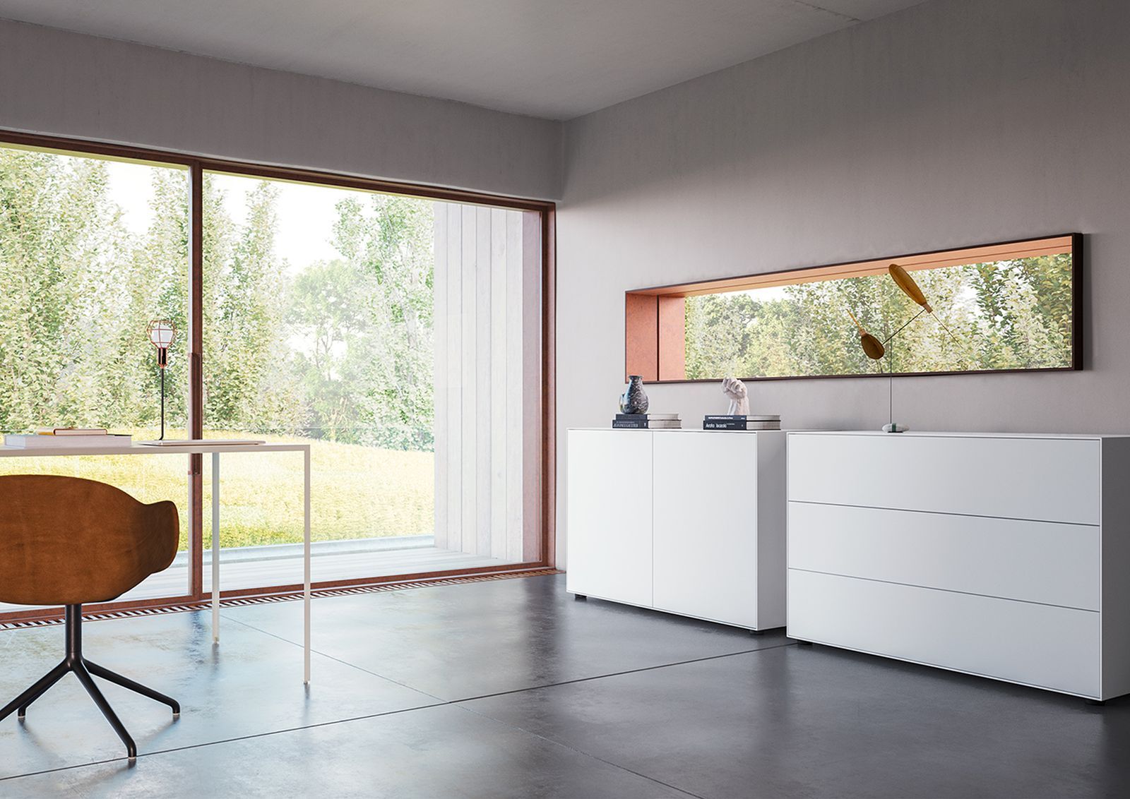 Weißes Nex Pur Box Board von Piure mit Schubkästen im modernen Wohnraum.