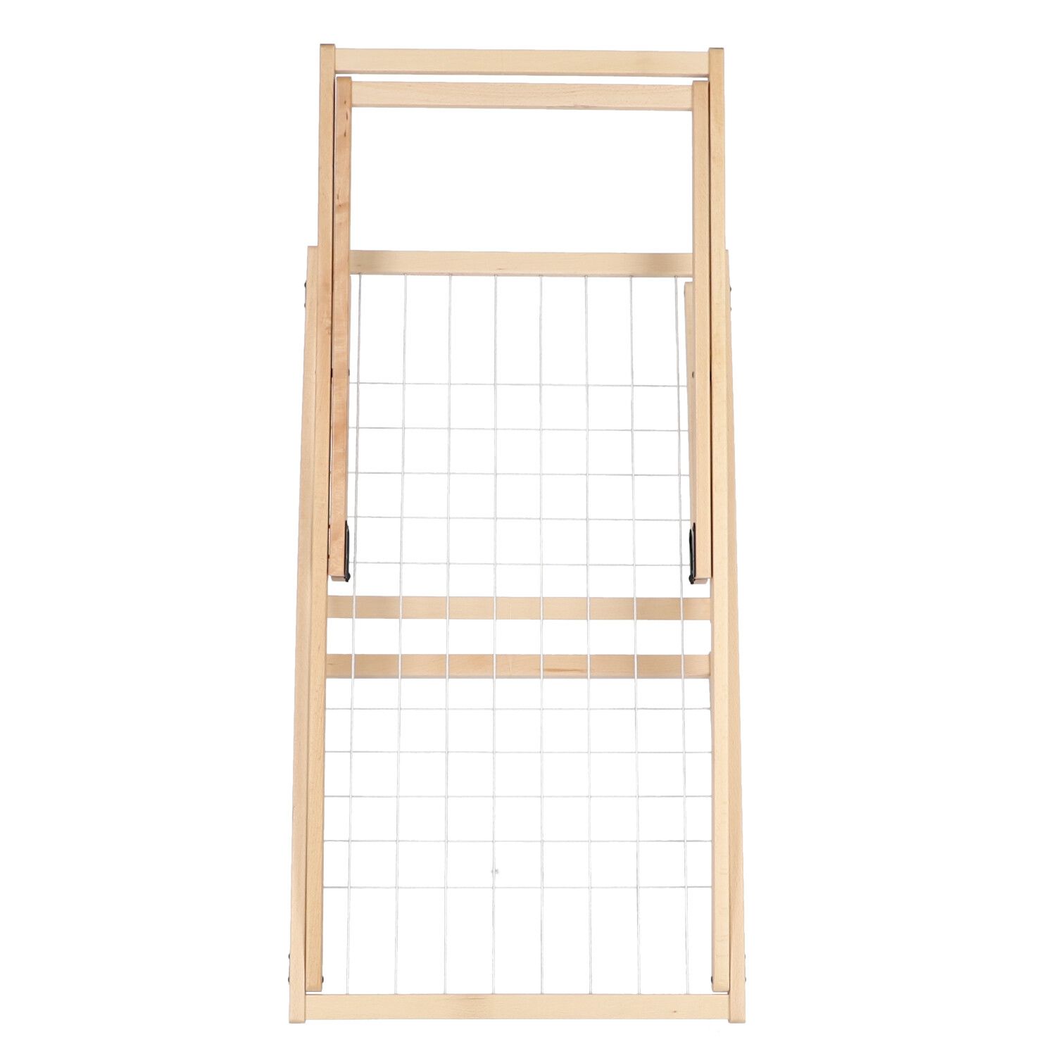 Vivo Wäscheständer von Jan Kurtz, zusammengeklappt, aus hellem Holz und mit Gitterstruktur.