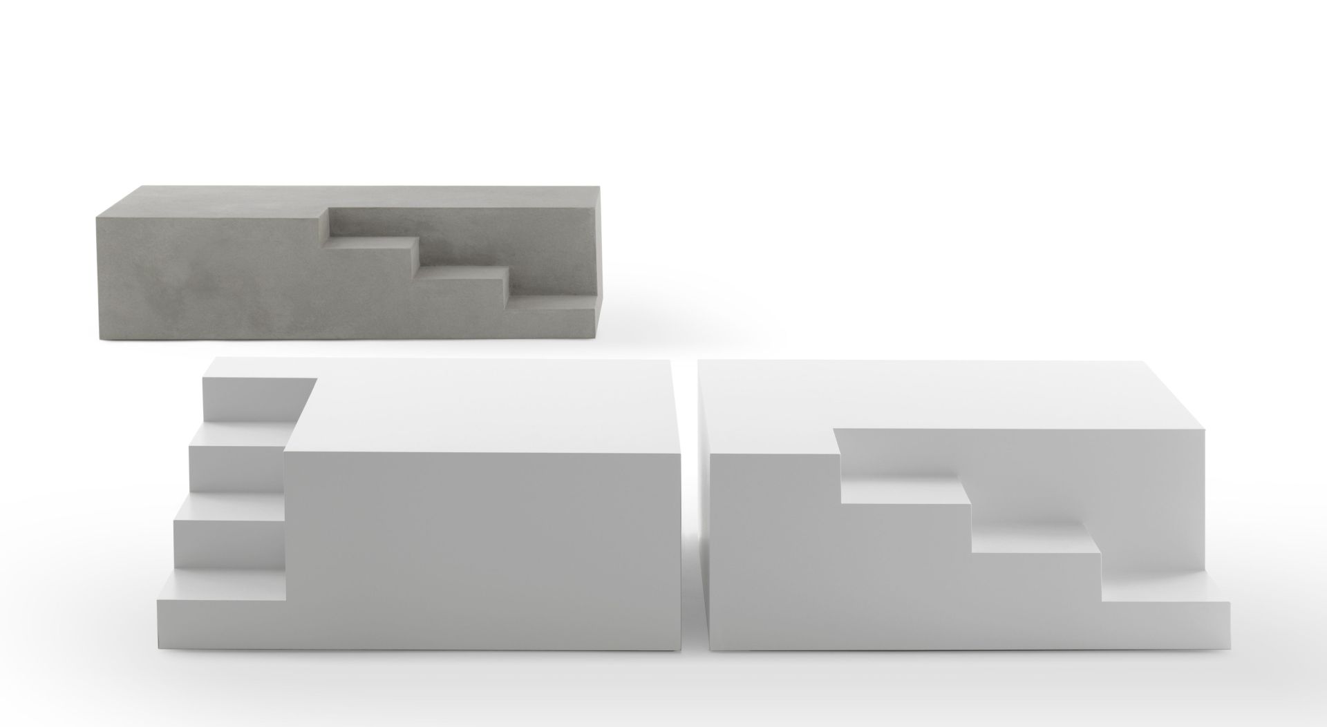 Mezzanino Beistelltisch von Mogg, 90x90cm, in Grau und Weiß mit Stufen-Design für Wohnzimmer und Büro.