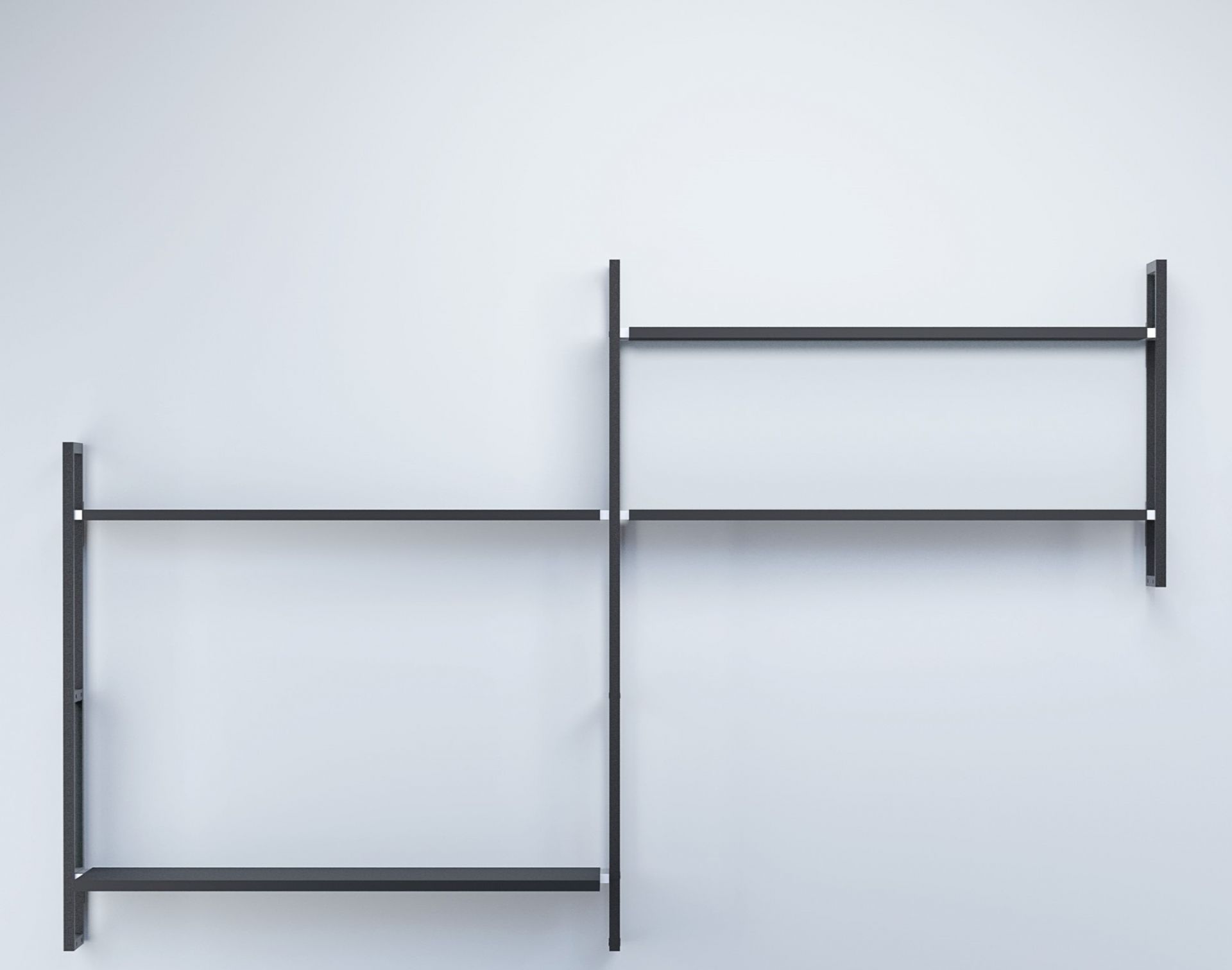 Schwarzes Wandregal Grundmodul E Oncono, modernes Regalsystem für Wohnzimmer und Büro, minimalistisches Design.