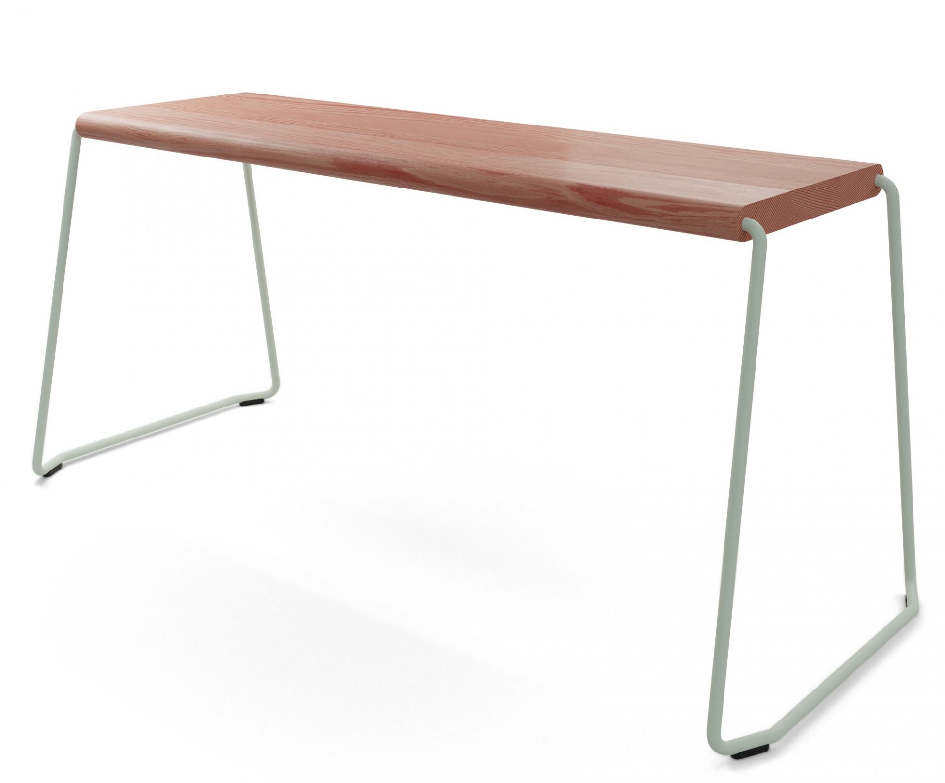 D:004 Bank Melone Fuchs & Habicht: Moderne Holzbank mit hellgrünem Metallgestell für Esszimmer und Wohnbereich.