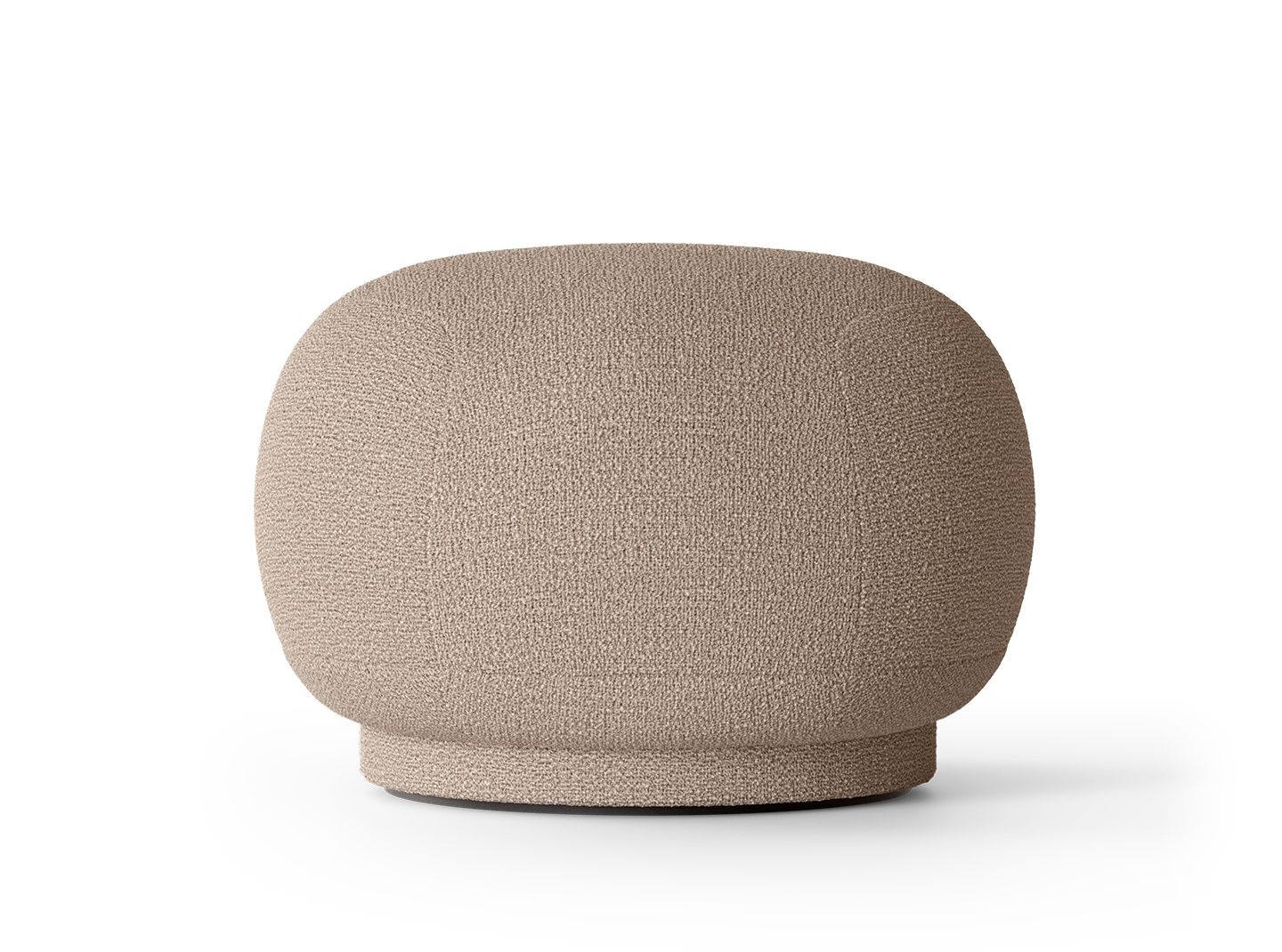 Sandfarbener Rico Pouf von Ferm Living mit Bouclé-Bezug, runder Hocker für Wohnzimmer.