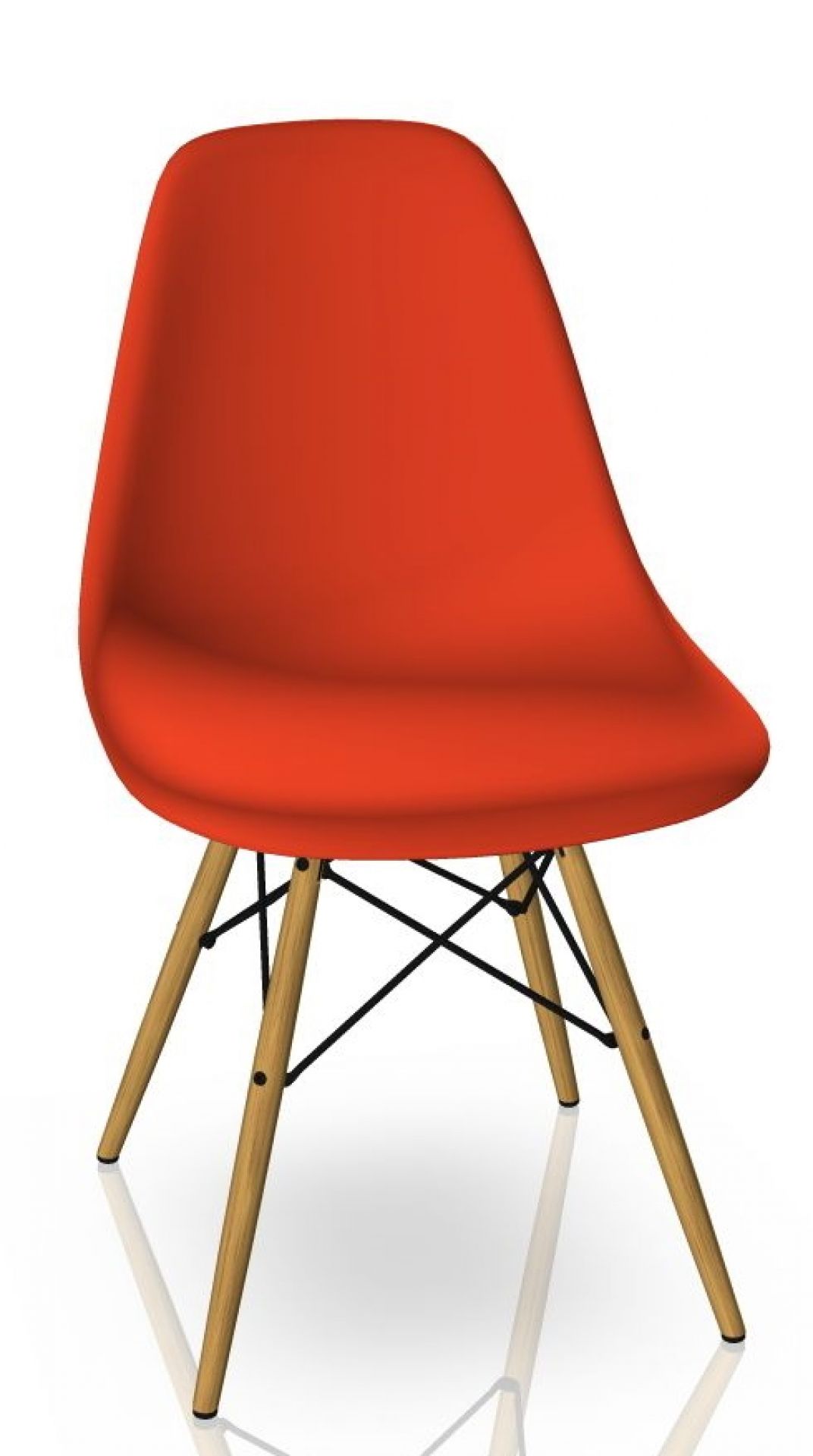 Eames Plastic Side Chair DSW in Poppy Red mit Ahorn-Holzgestell von Vitra.