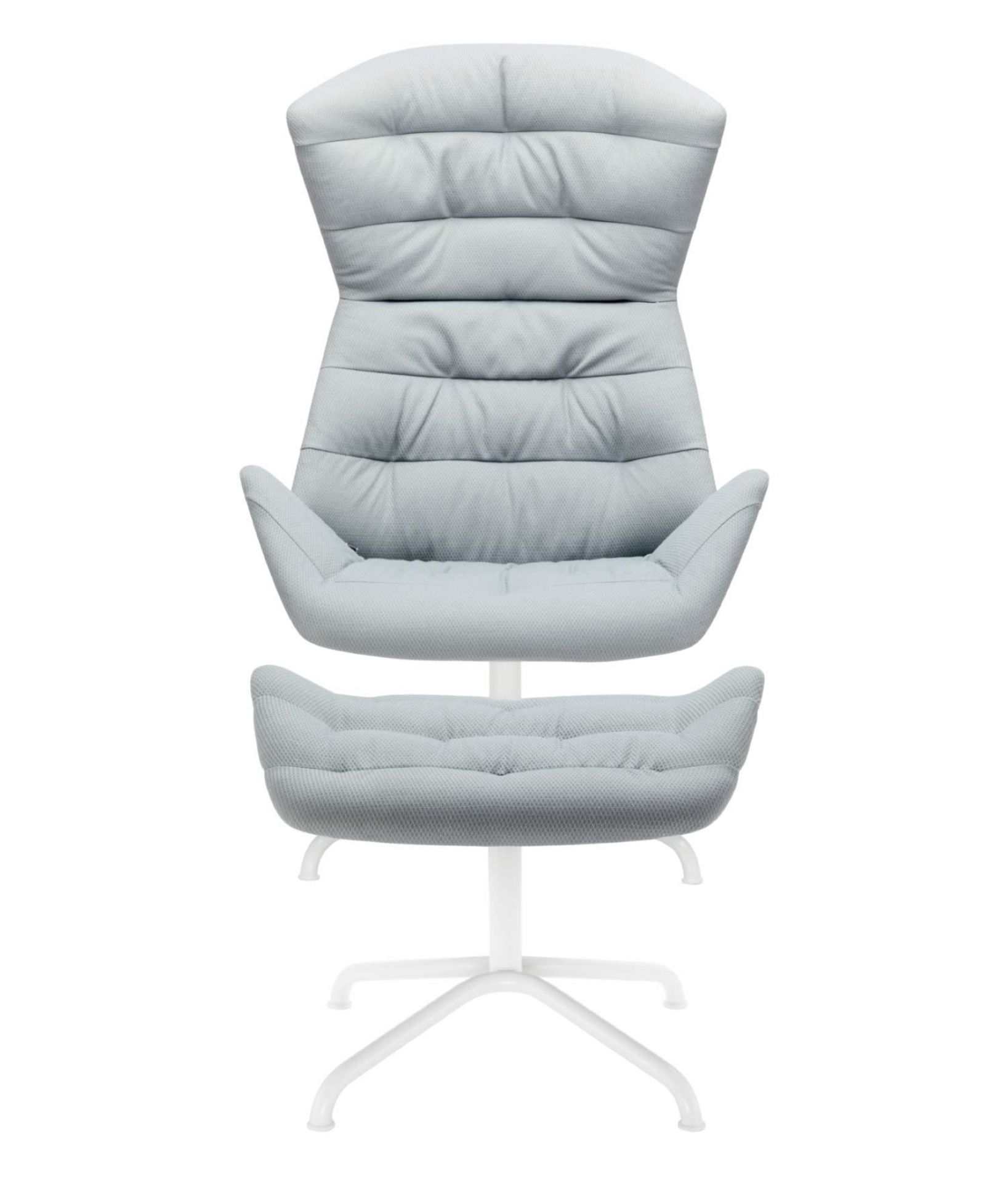 Hocker für Thonet 808 Lounge-Sessel, hellblau gepolstert mit weißem Fußkreuz, bequeme Fußablage.