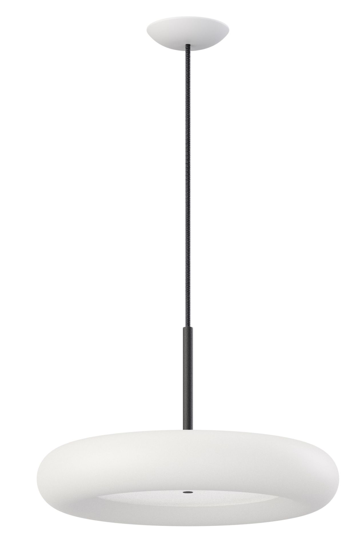 Weiße Oto Pendelleuchte von Belux, Durchmesser 45 cm, moderne Hängelampe für Wohnraumbeleuchtung.