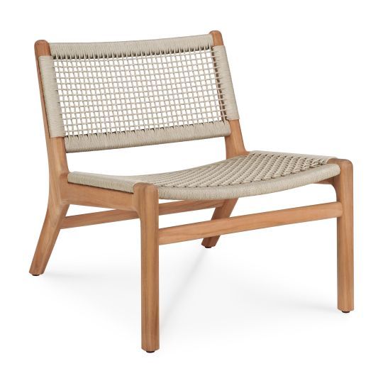Jack Woven Outdoor Loungesessel von Ethnicraft: Teakholz Rahmen mit beige Kordelgeflecht für Garten und Terrasse.