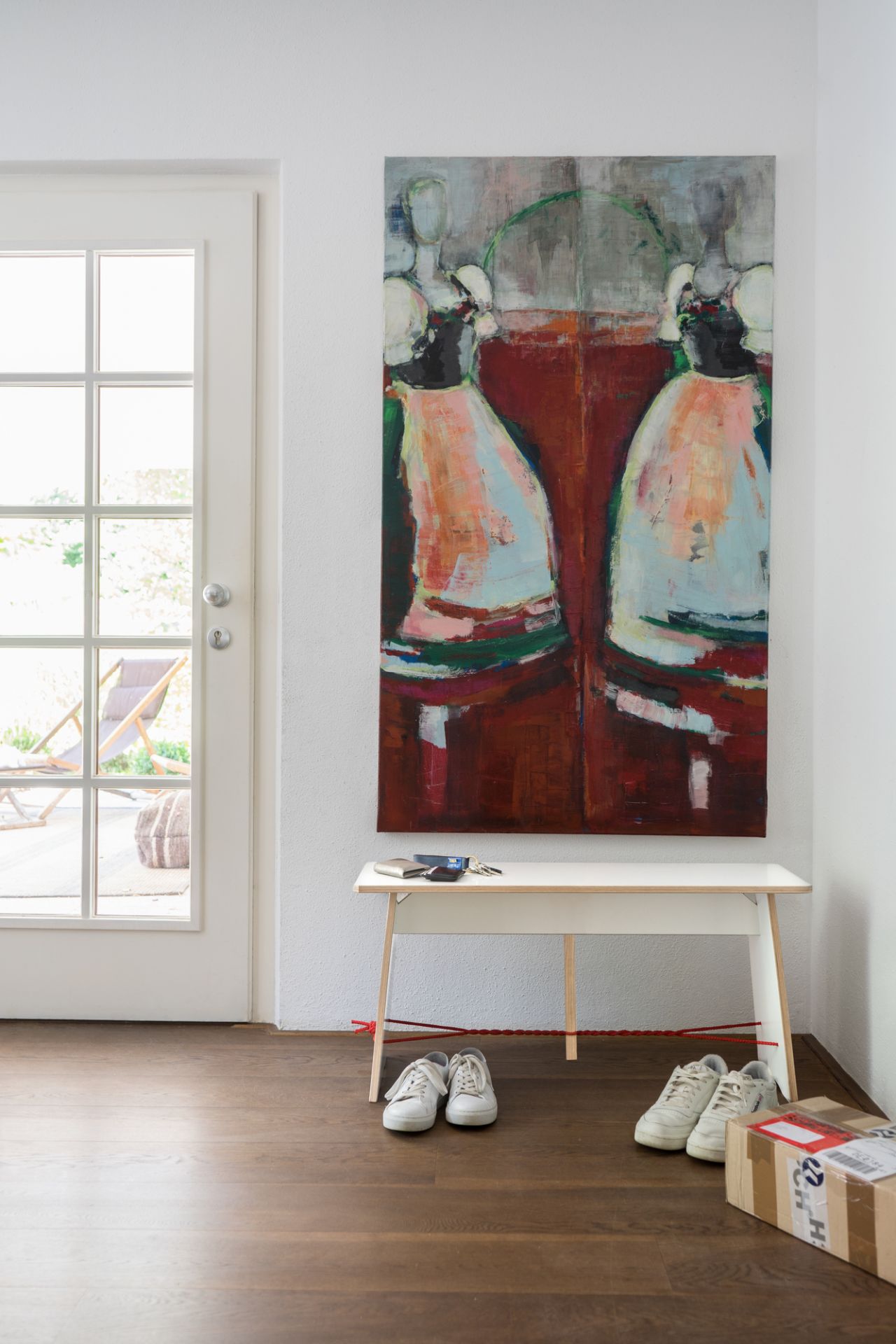 Langer Max Sitzbank von Nils Holger Moormann, 90 cm, schwarz mit rotem Seil.