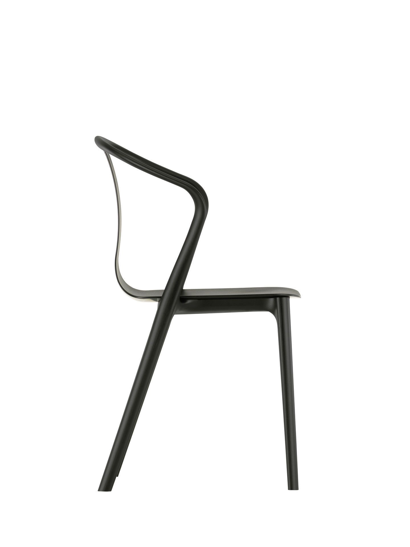Schwarzer Belleville Armchair Plastic Stuhl von Vitra, Seitenansicht, moderner Designstuhl für Esszimmer und Büro.