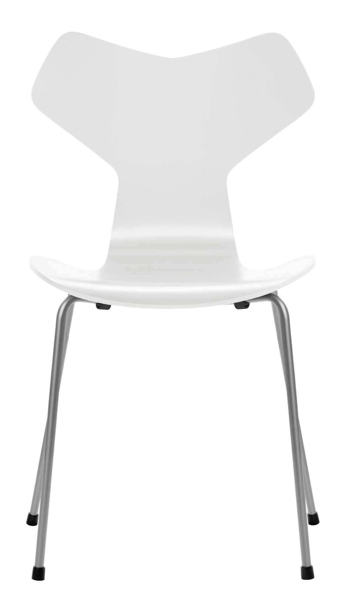 Weißer Grand Prix Stuhl von Fritz Hansen mit Stahlbeinen, modernes Design für Esszimmer und Büro.